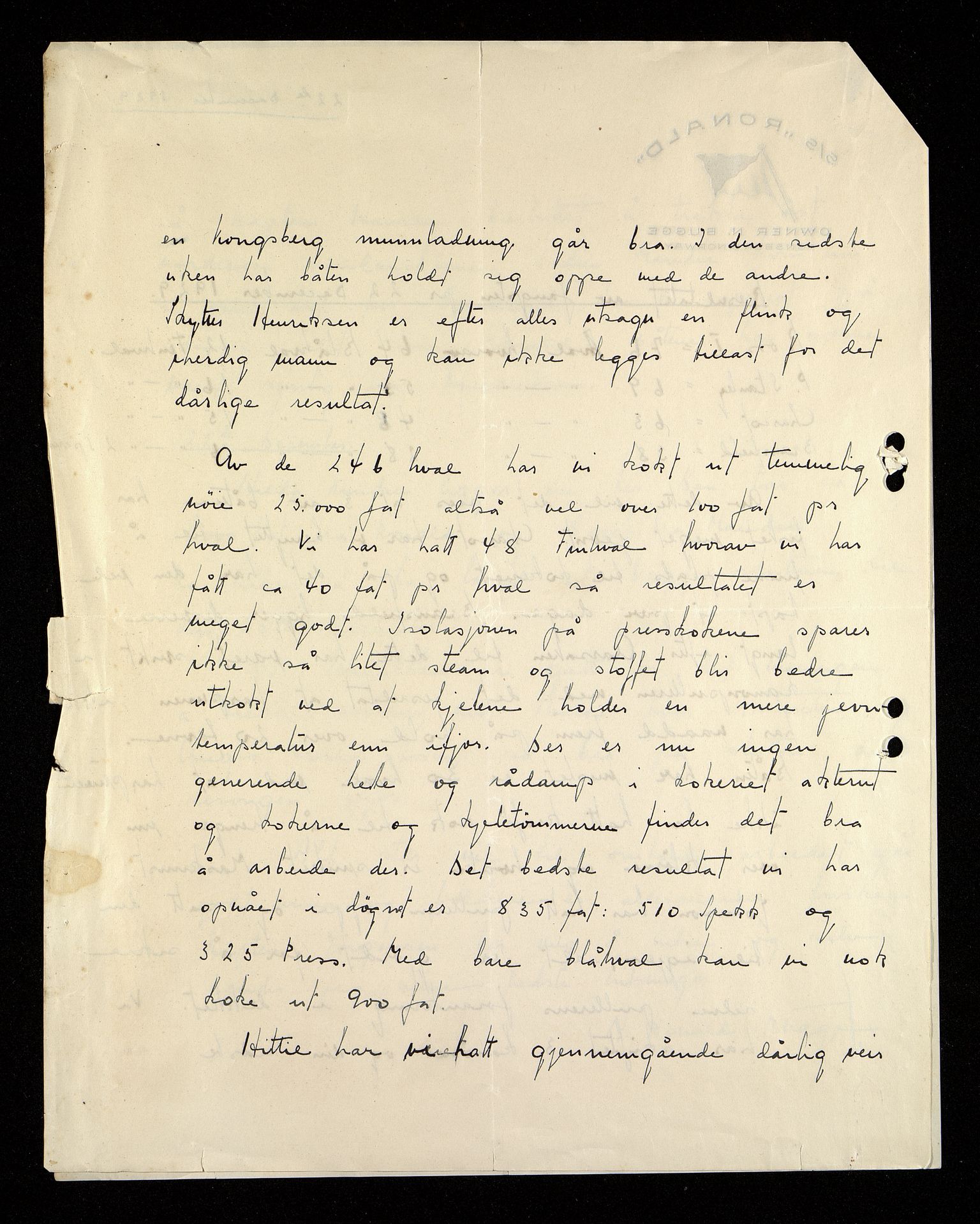 Pa 258 - N. Bugge AS, VEMU/A-1326/E/Ea/L0037/0006: Korrespondanse He - Jø / Bestyrer Peder Jørgensen SS Ronald ( II ), 1929