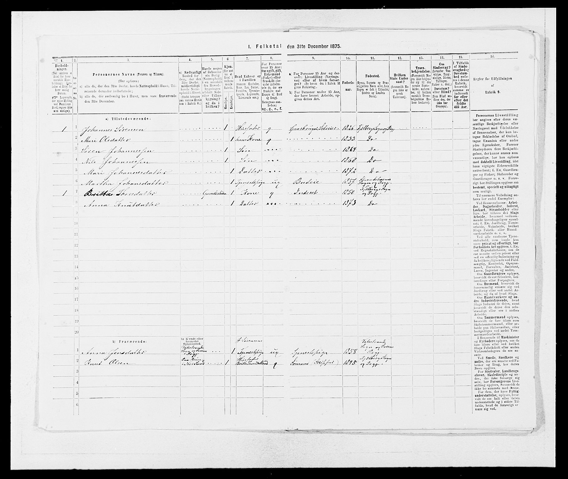 SAB, Folketelling 1875 for 1213P Fjelberg prestegjeld, 1875, s. 813