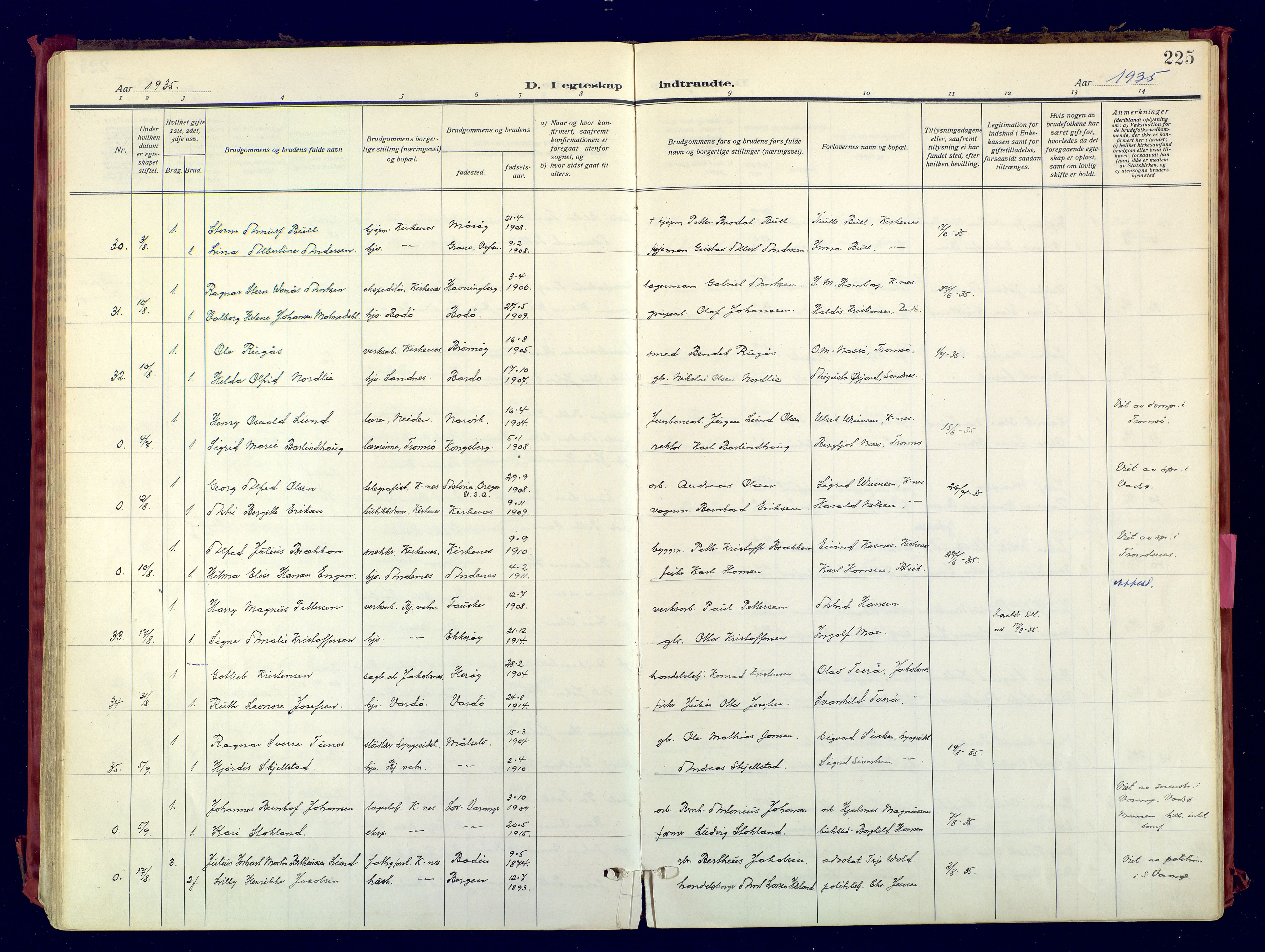 Sør-Varanger sokneprestkontor, AV/SATØ-S-1331/H/Ha/L0007kirke: Ministerialbok nr. 7, 1927-1937, s. 225