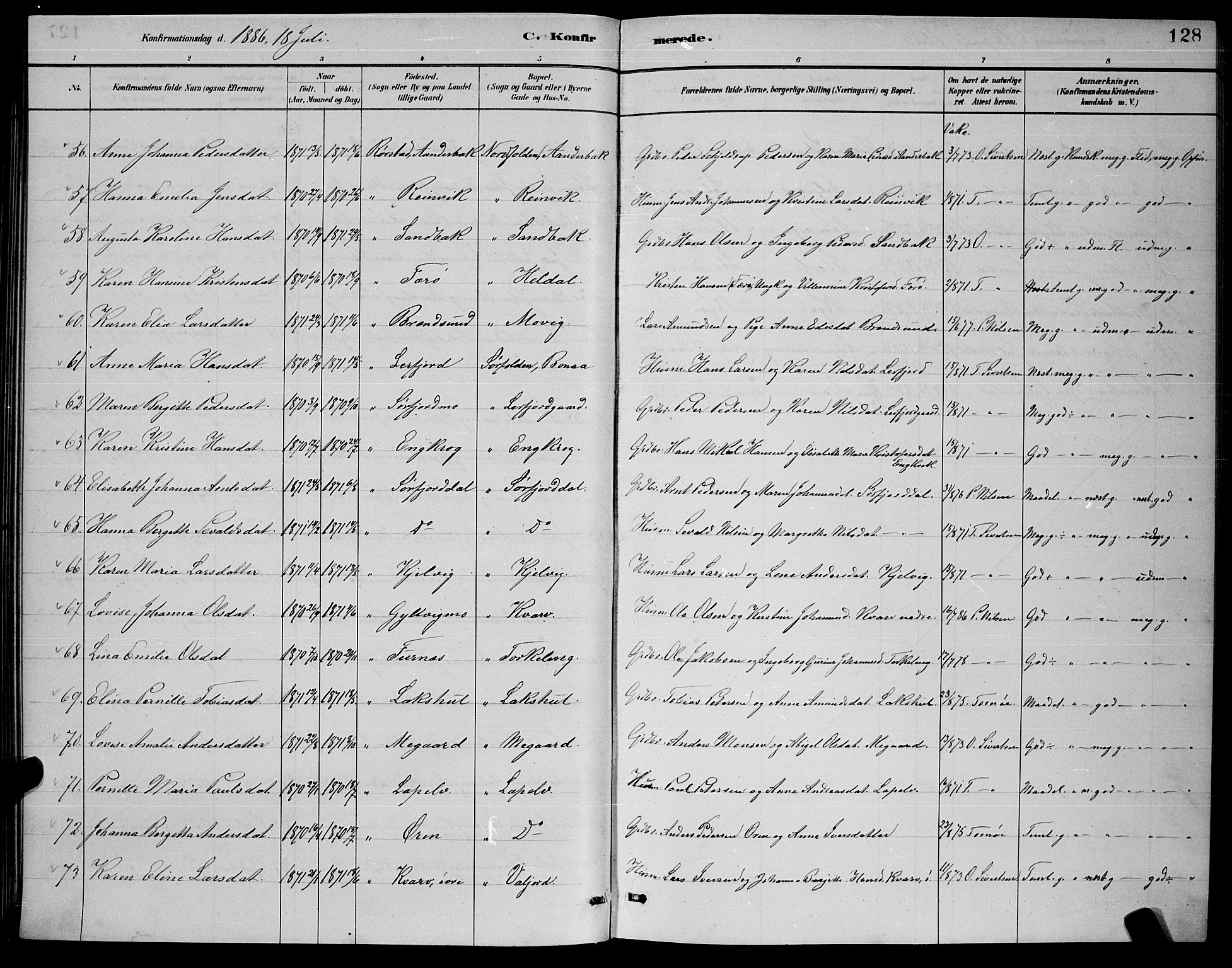 Ministerialprotokoller, klokkerbøker og fødselsregistre - Nordland, AV/SAT-A-1459/853/L0772: Ministerialbok nr. 853A11, 1881-1900, s. 128