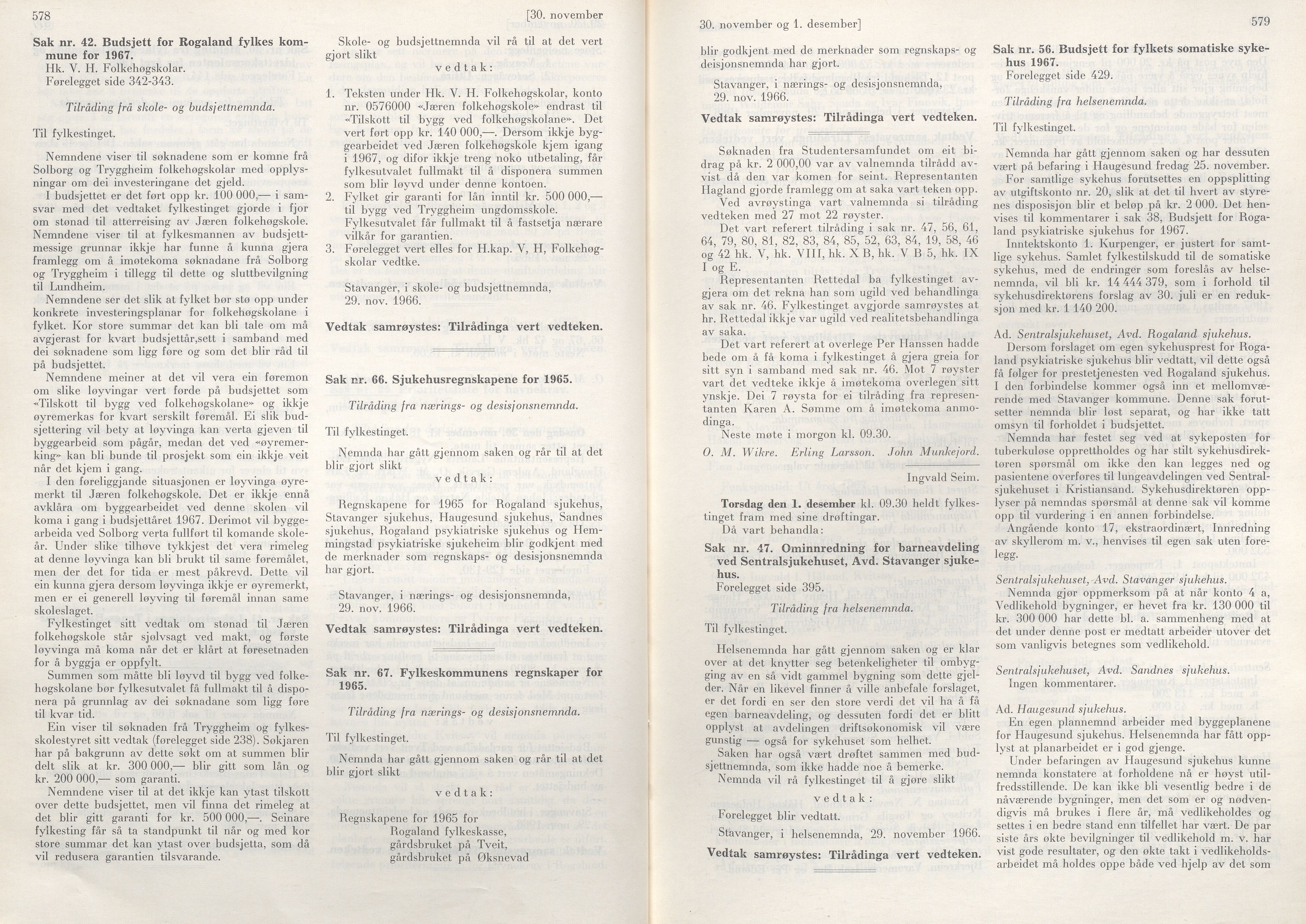 Rogaland fylkeskommune - Fylkesrådmannen , IKAR/A-900/A/Aa/Aaa/L0086: Møtebok , 1966, s. 578-579