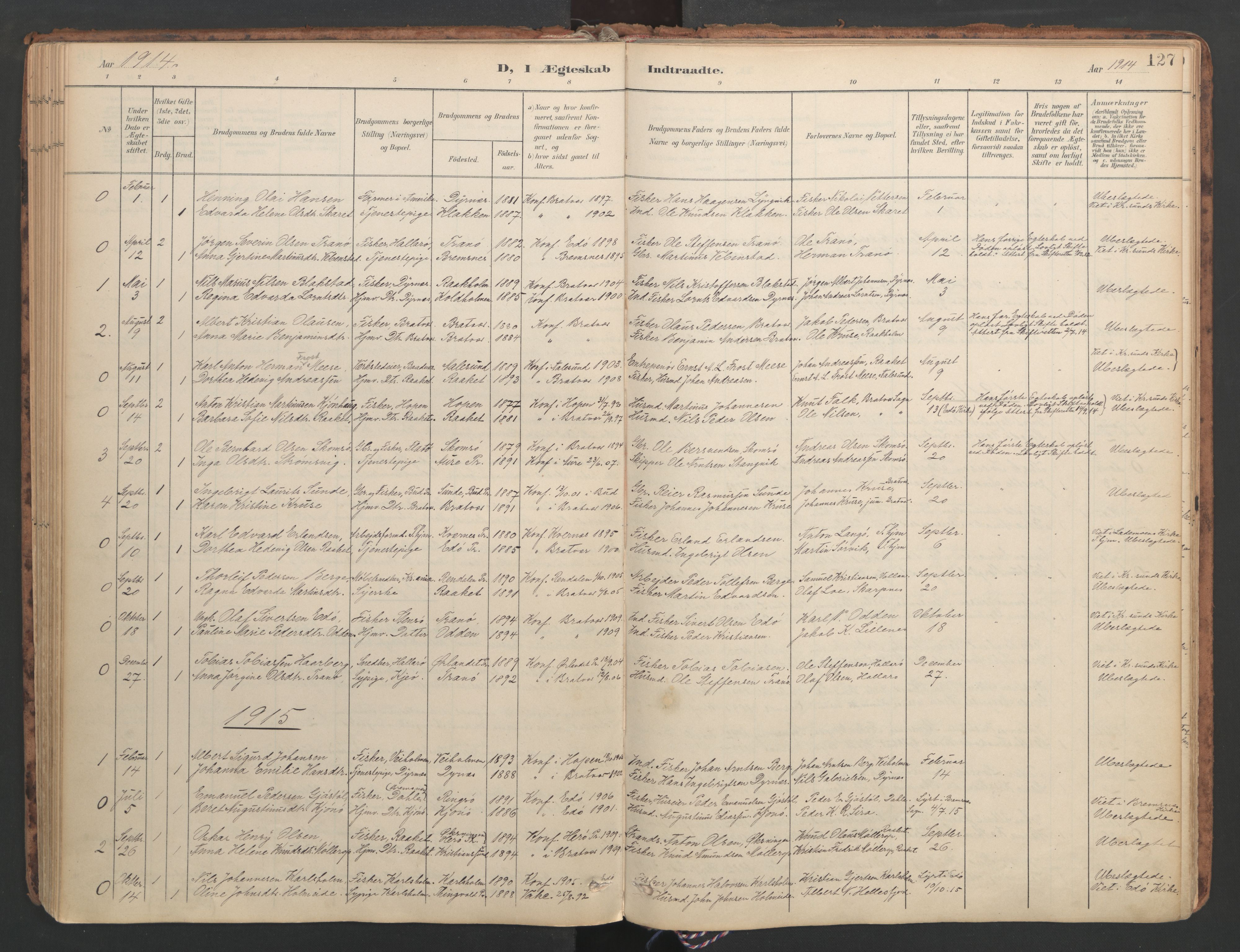 Ministerialprotokoller, klokkerbøker og fødselsregistre - Møre og Romsdal, AV/SAT-A-1454/582/L0948: Ministerialbok nr. 582A02, 1901-1922, s. 127