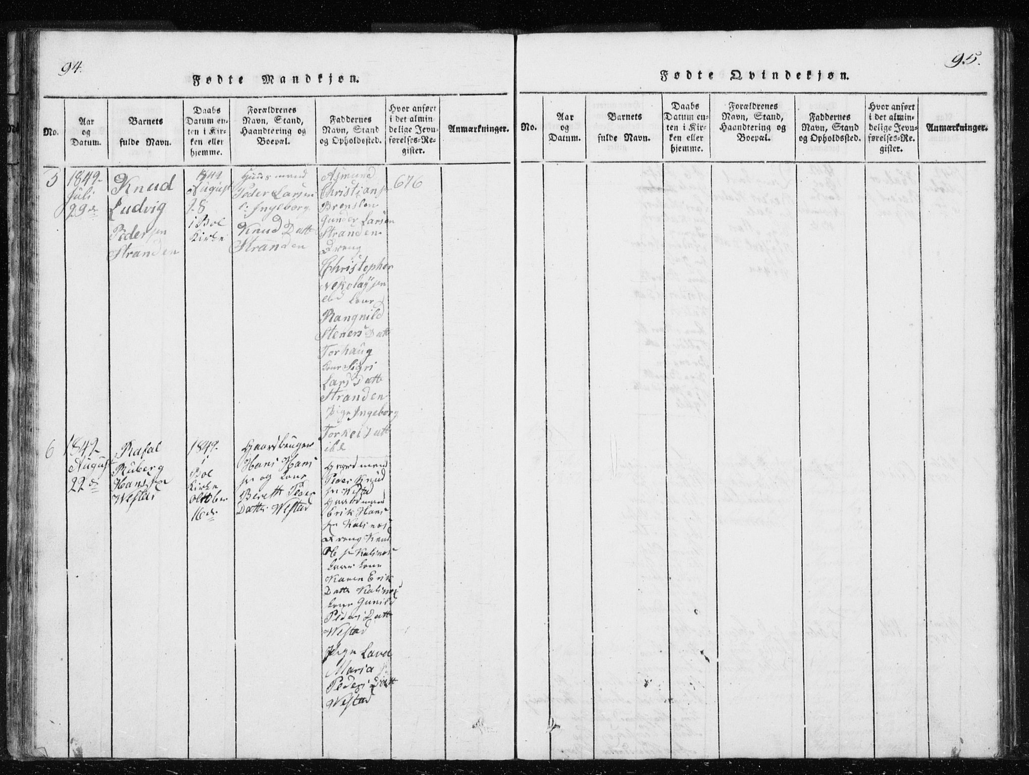 Ministerialprotokoller, klokkerbøker og fødselsregistre - Møre og Romsdal, AV/SAT-A-1454/566/L0772: Klokkerbok nr. 566C01, 1818-1845, s. 94-95