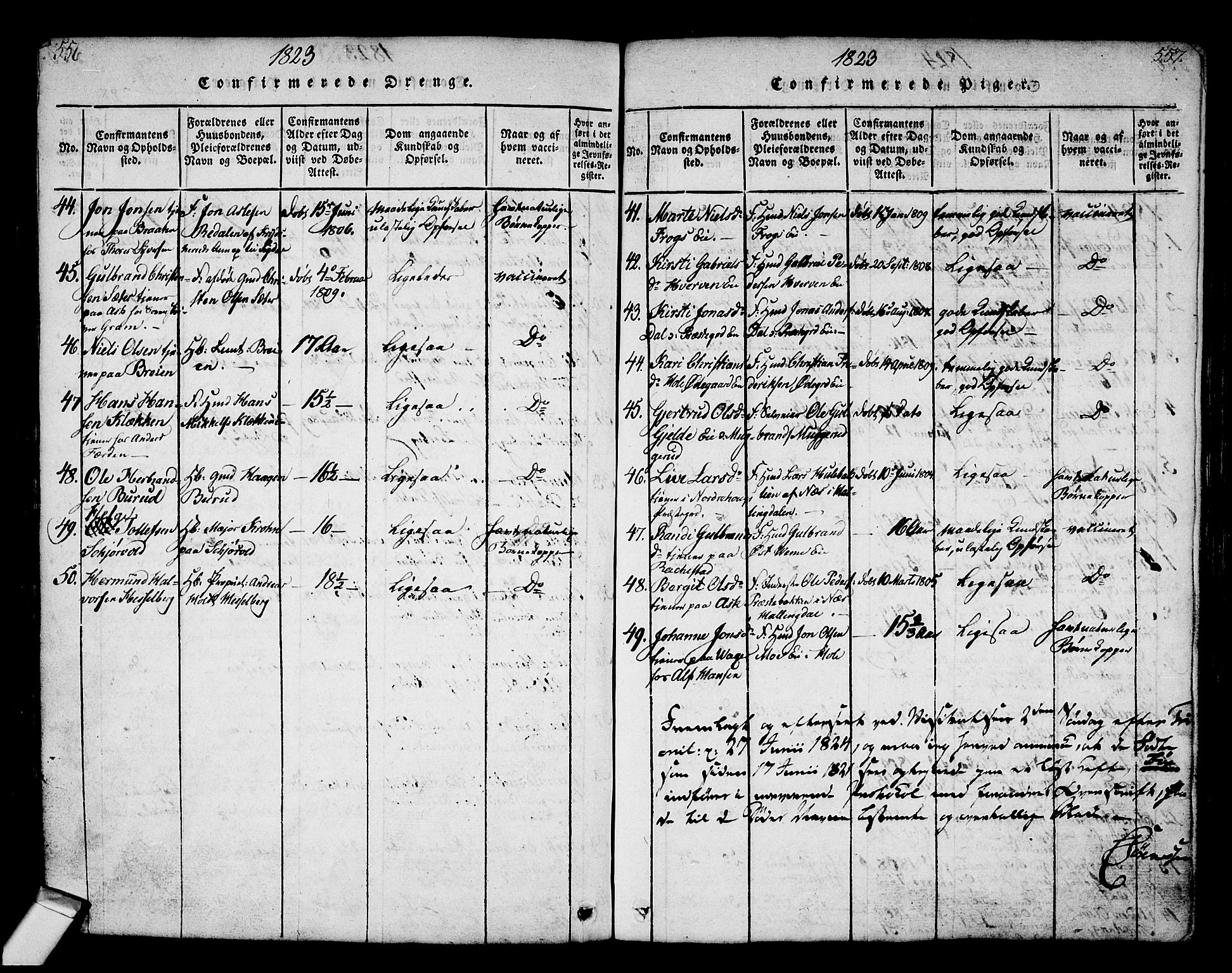 Norderhov kirkebøker, AV/SAKO-A-237/G/Ga/L0002: Klokkerbok nr. I 2, 1814-1867, s. 556-557