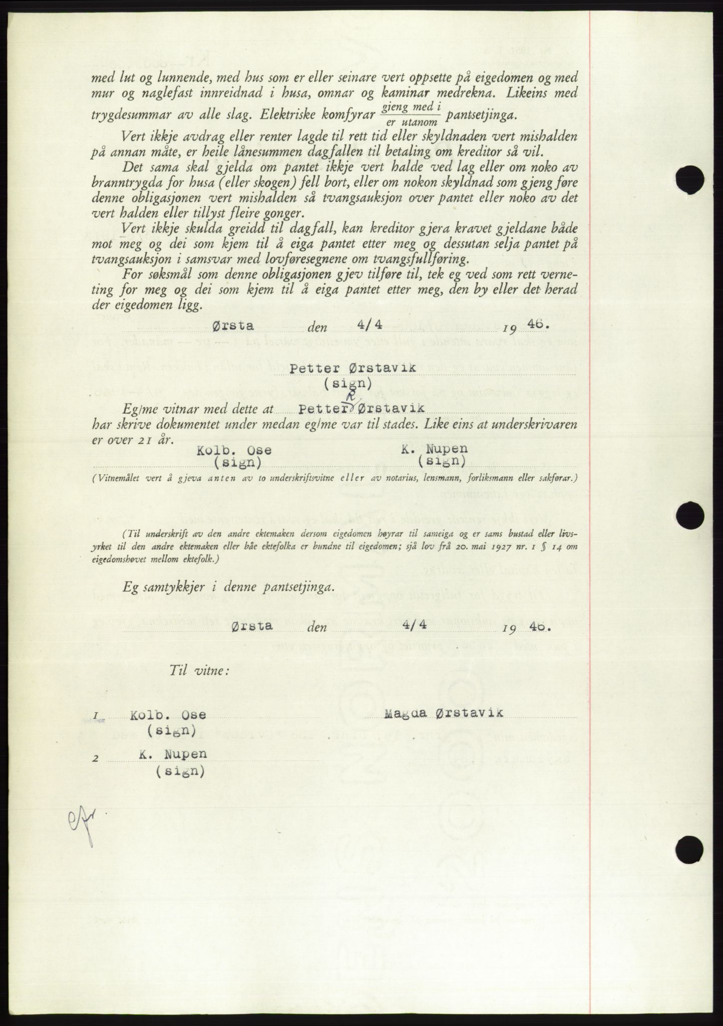 Søre Sunnmøre sorenskriveri, AV/SAT-A-4122/1/2/2C/L0114: Pantebok nr. 1-2B, 1943-1947, Dagboknr: 294/1946