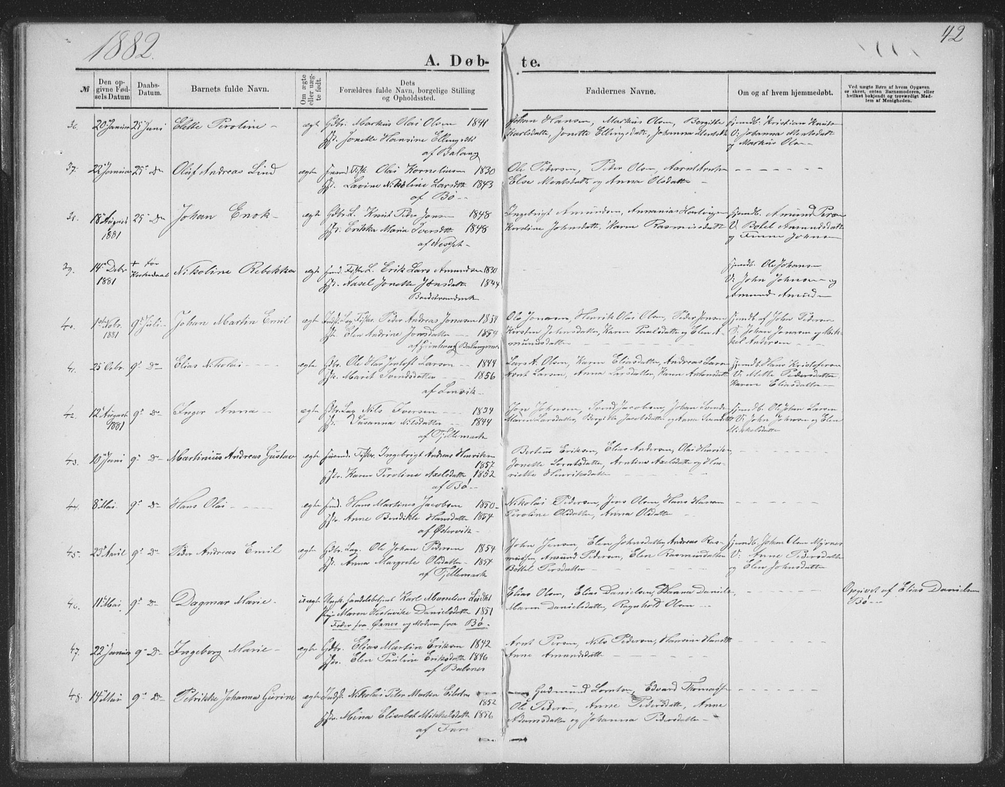 Ministerialprotokoller, klokkerbøker og fødselsregistre - Nordland, AV/SAT-A-1459/863/L0913: Klokkerbok nr. 863C03, 1877-1885, s. 42