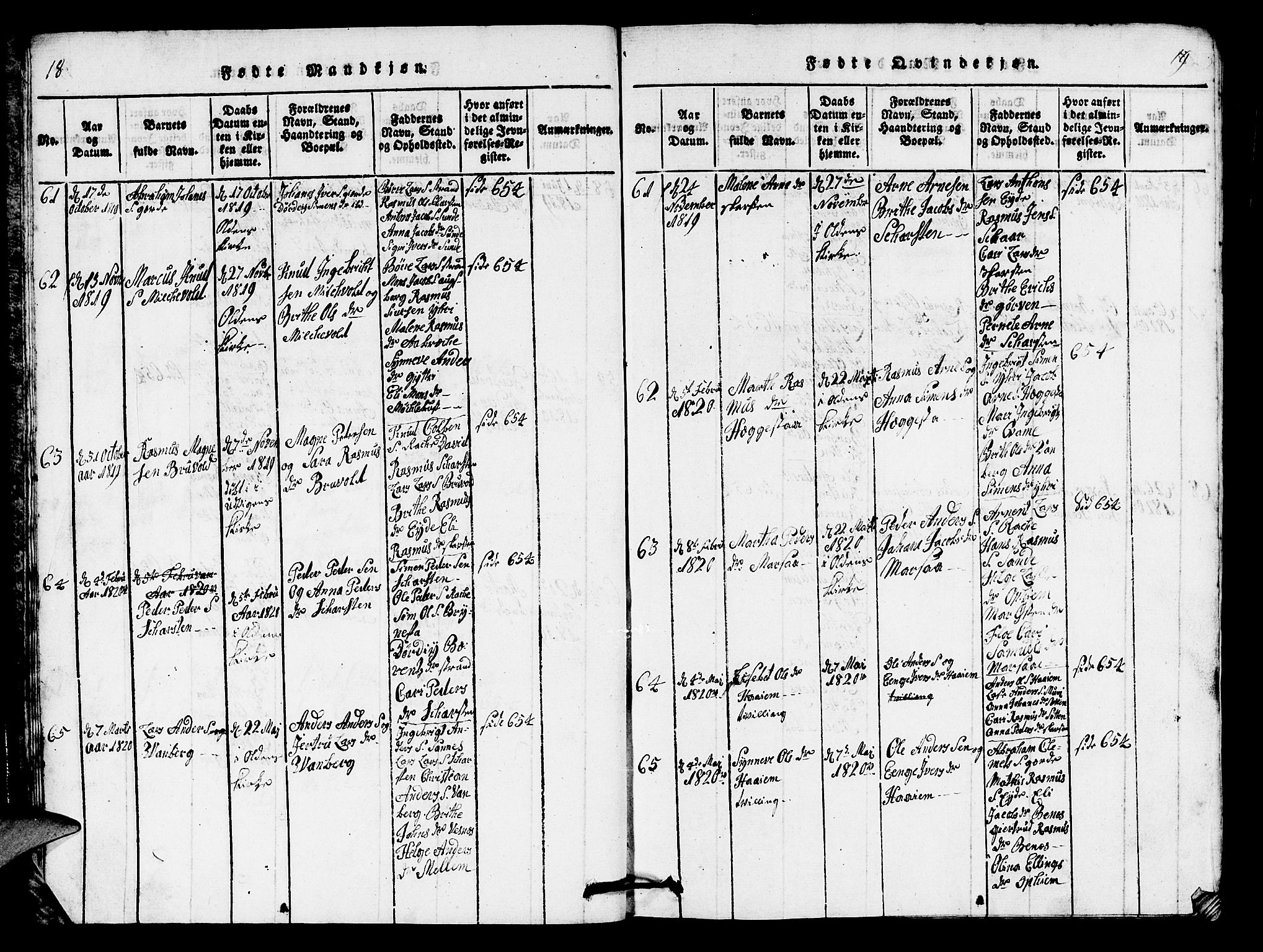 Innvik sokneprestembete, AV/SAB-A-80501: Klokkerbok nr. B 1, 1816-1820, s. 18-19