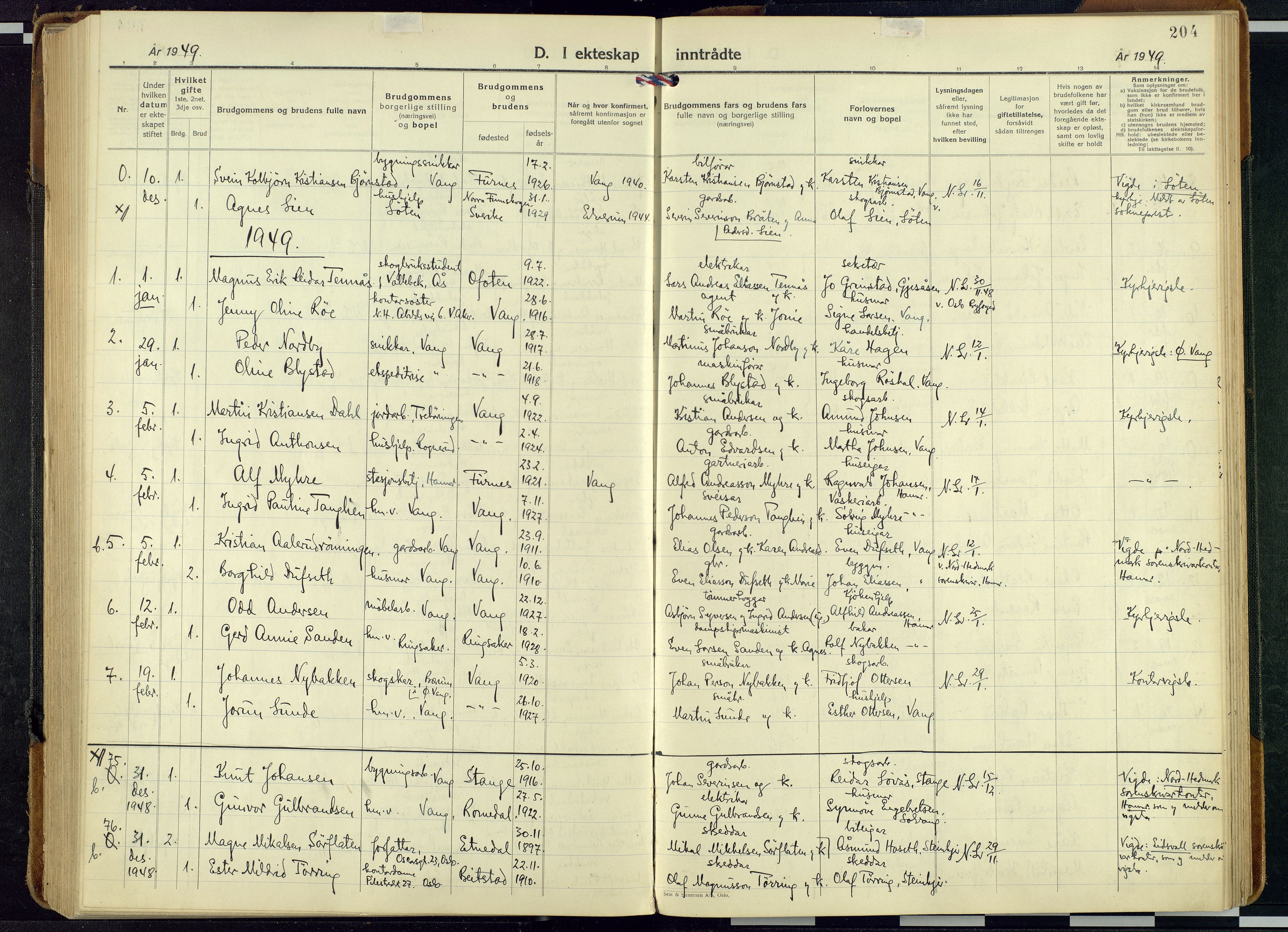 Vang prestekontor, Hedmark, SAH/PREST-008/H/Ha/Haa/L0024: Ministerialbok nr. 24, 1941-1967, s. 204