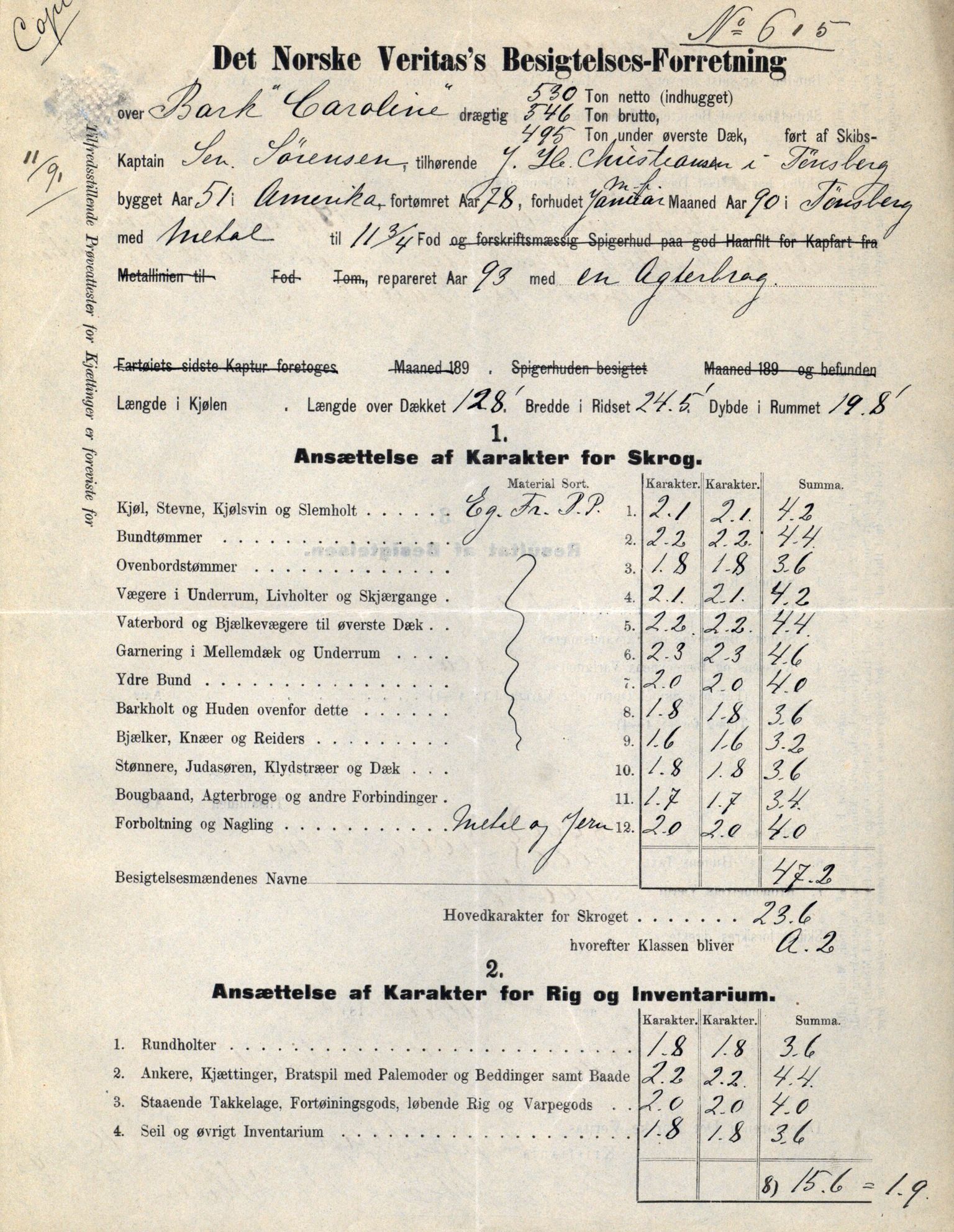 Pa 63 - Østlandske skibsassuranceforening, VEMU/A-1079/G/Ga/L0030/0006: Havaridokumenter / Sylvia, Stærk, Cathrine, Caroline, Glengairn, 1893, s. 34