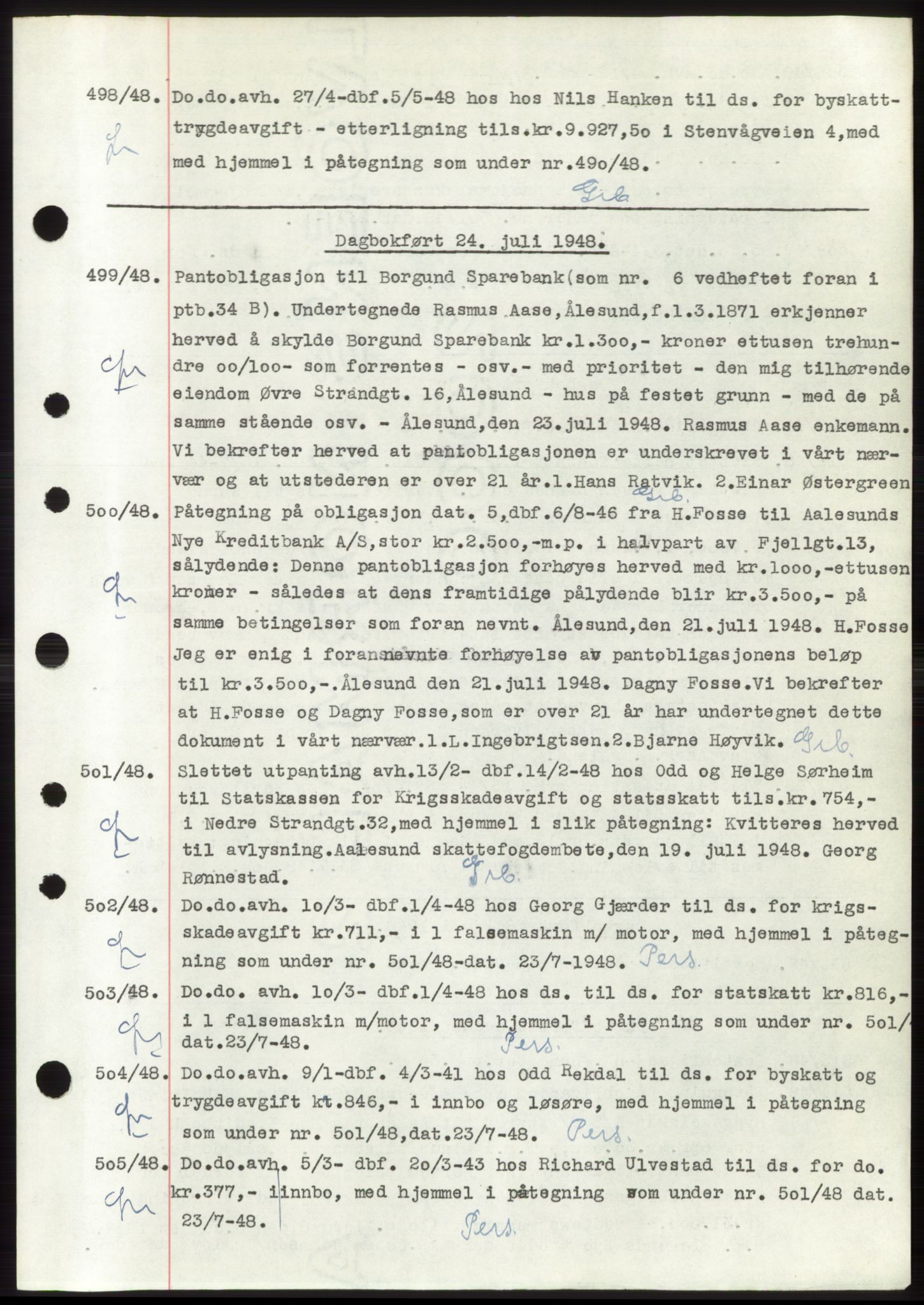 Ålesund byfogd, AV/SAT-A-4384: Pantebok nr. C34-35, 1946-1950, Dagboknr: 498/1948