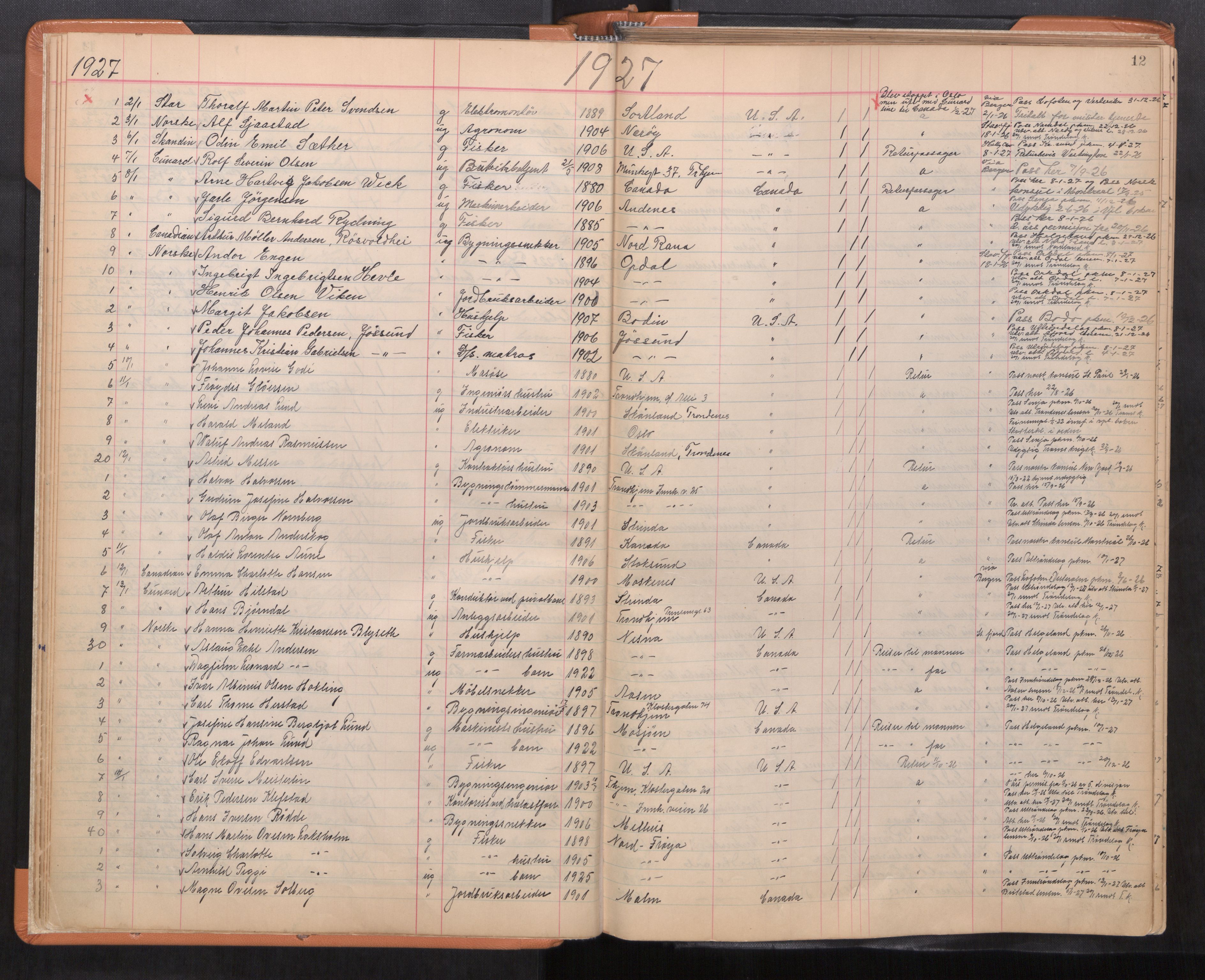 Trondheim politikammer, AV/SAT-A-1887/1/32/L0017: Emigrantprotokoll, 1926-1975, s. 12