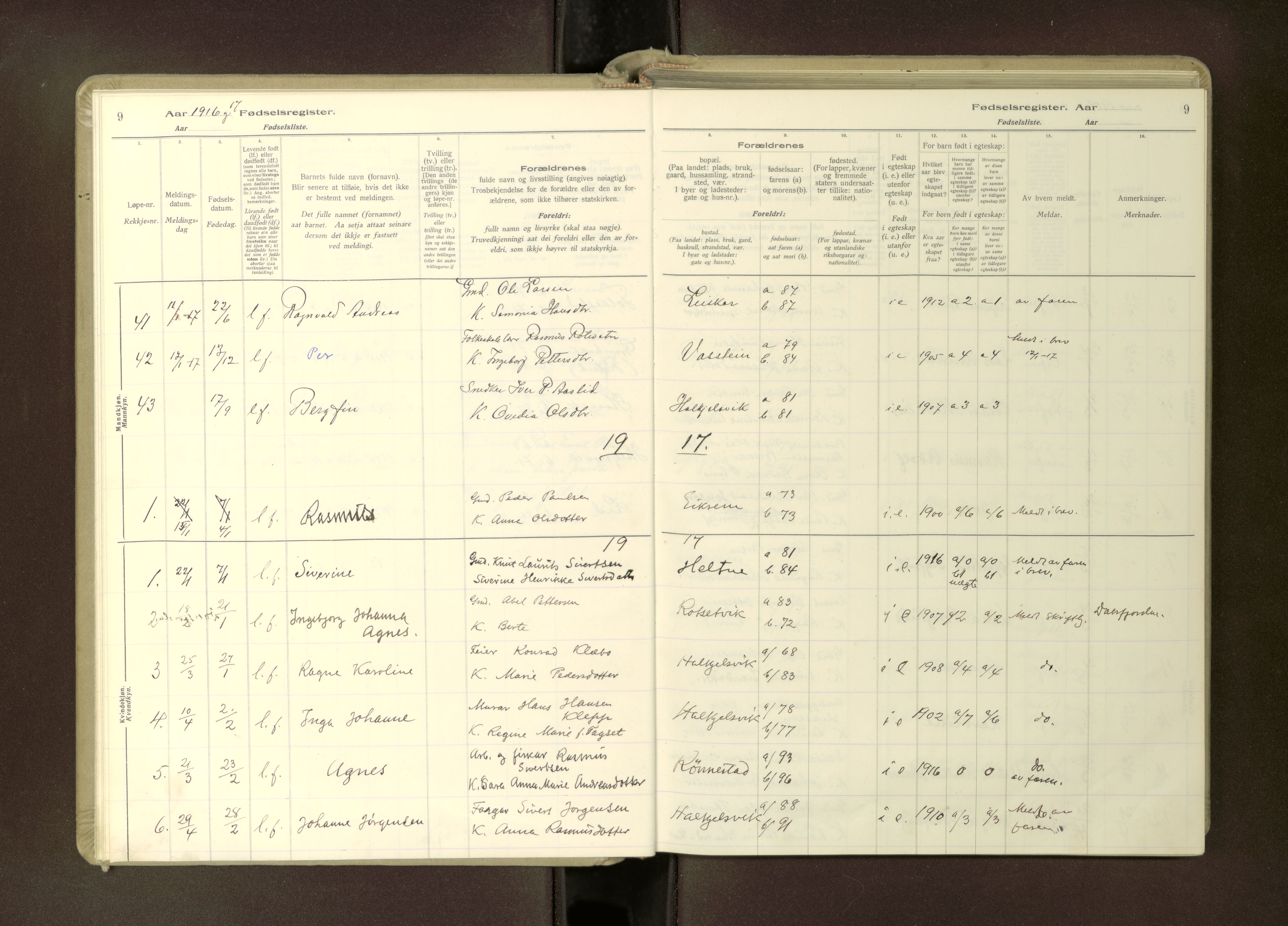 Ministerialprotokoller, klokkerbøker og fødselsregistre - Møre og Romsdal, AV/SAT-A-1454/511/L0165: Fødselsregister nr. 511---, 1916-1937, s. 9