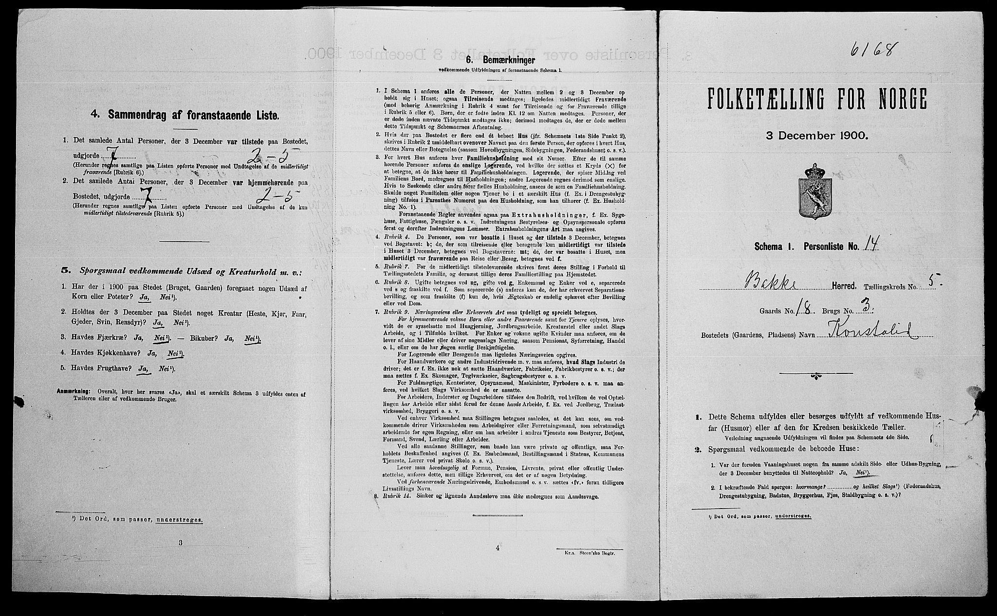 SAK, Folketelling 1900 for 1045 Bakke herred, 1900, s. 305