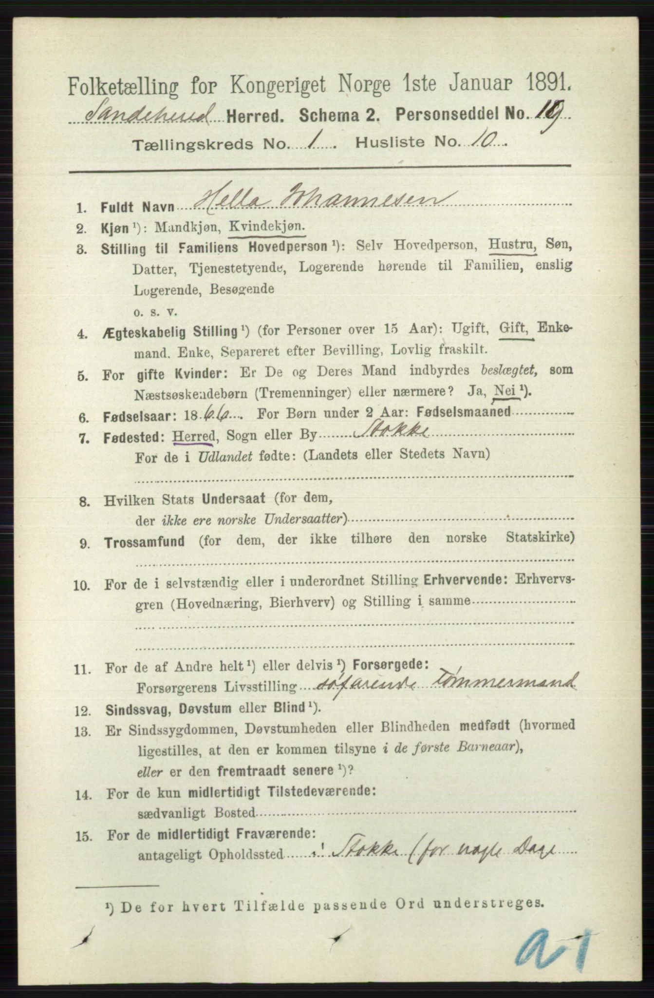 RA, Folketelling 1891 for 0724 Sandeherred herred, 1891, s. 253