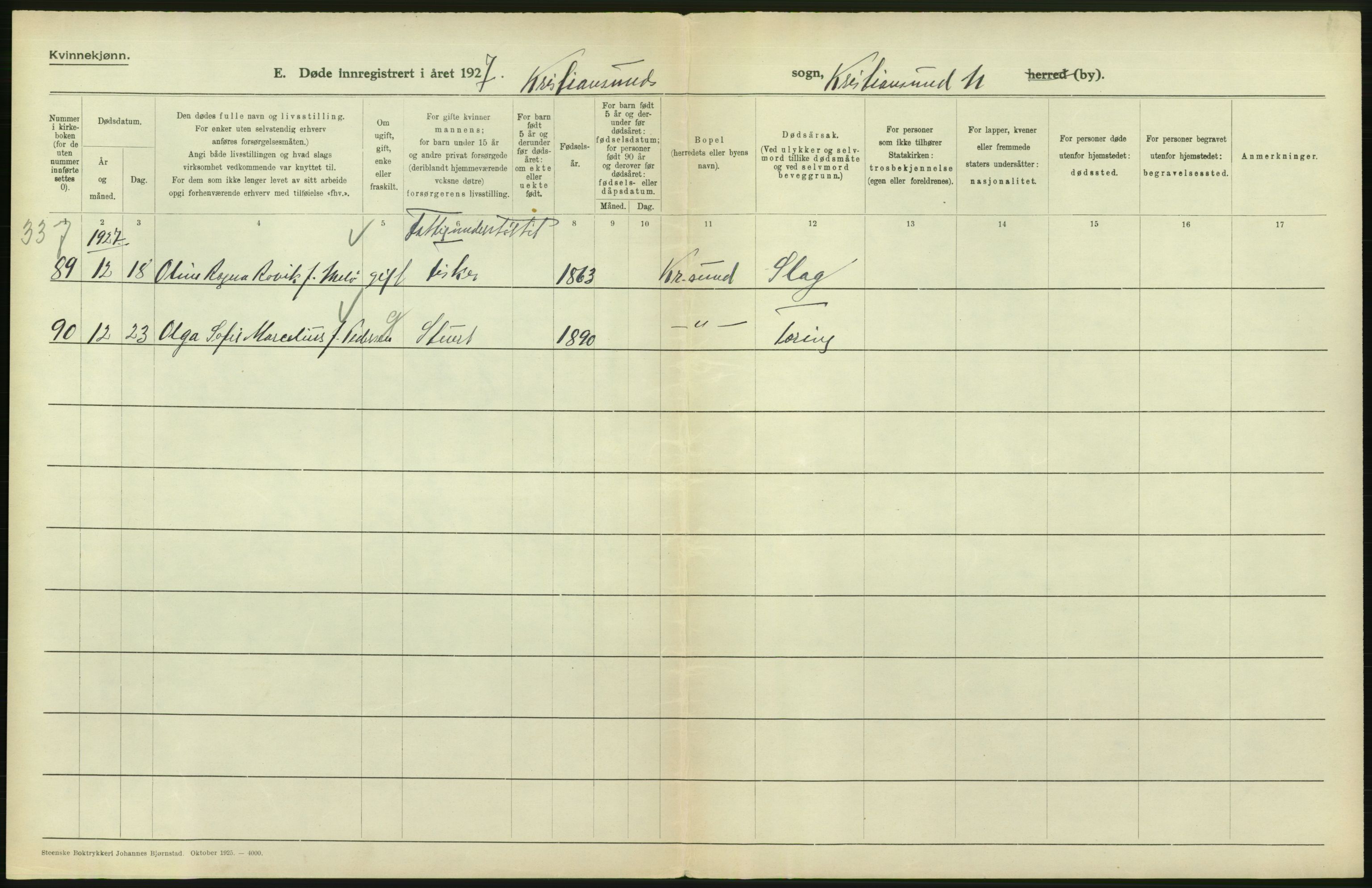 Statistisk sentralbyrå, Sosiodemografiske emner, Befolkning, AV/RA-S-2228/D/Df/Dfc/Dfcg/L0034: Møre fylke: Døde. Bygder og byer., 1927, s. 42