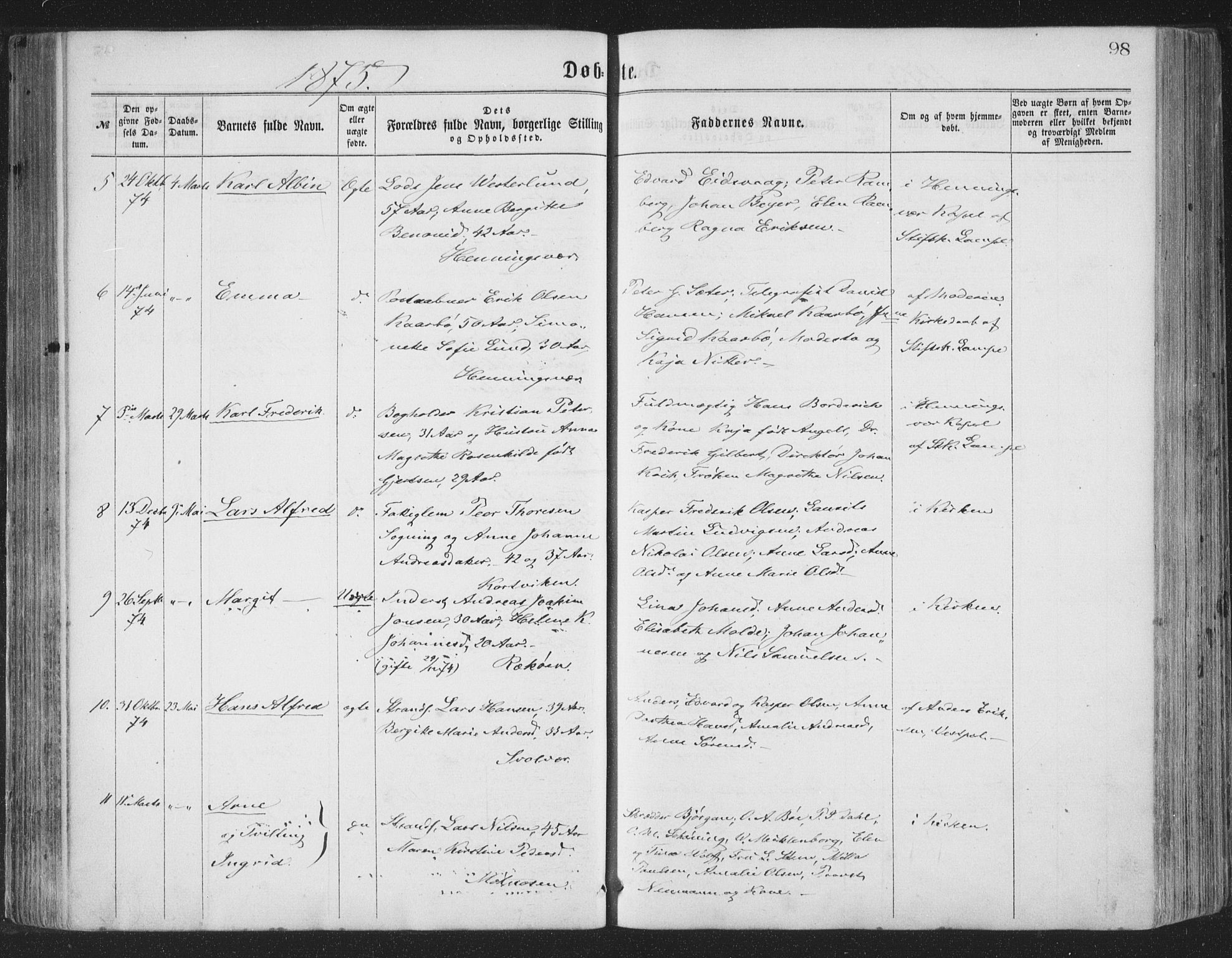 Ministerialprotokoller, klokkerbøker og fødselsregistre - Nordland, AV/SAT-A-1459/874/L1057: Ministerialbok nr. 874A01, 1866-1877, s. 98