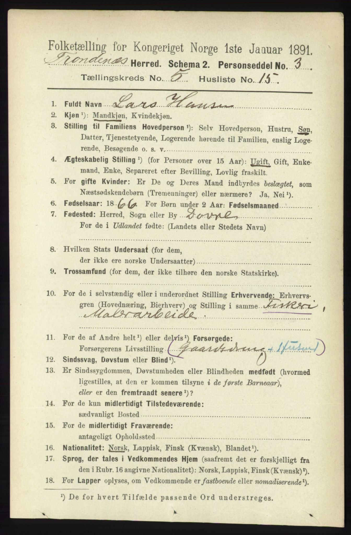 RA, Folketelling 1891 for 1914 Trondenes herred, 1891, s. 2911