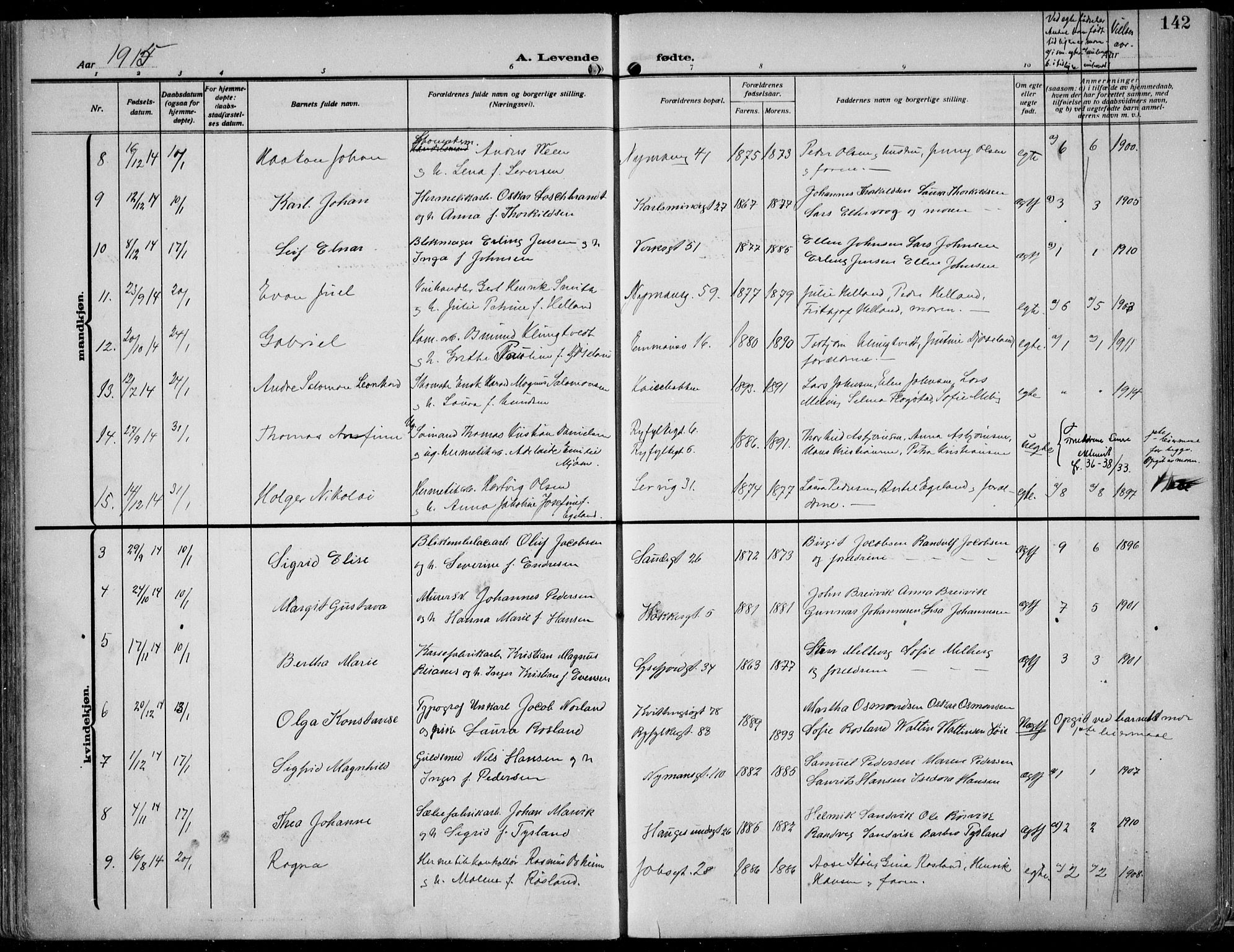 St. Johannes sokneprestkontor, AV/SAST-A-101814/002/B/L0002: Ministerialbok nr. A 9, 1911-1921, s. 142