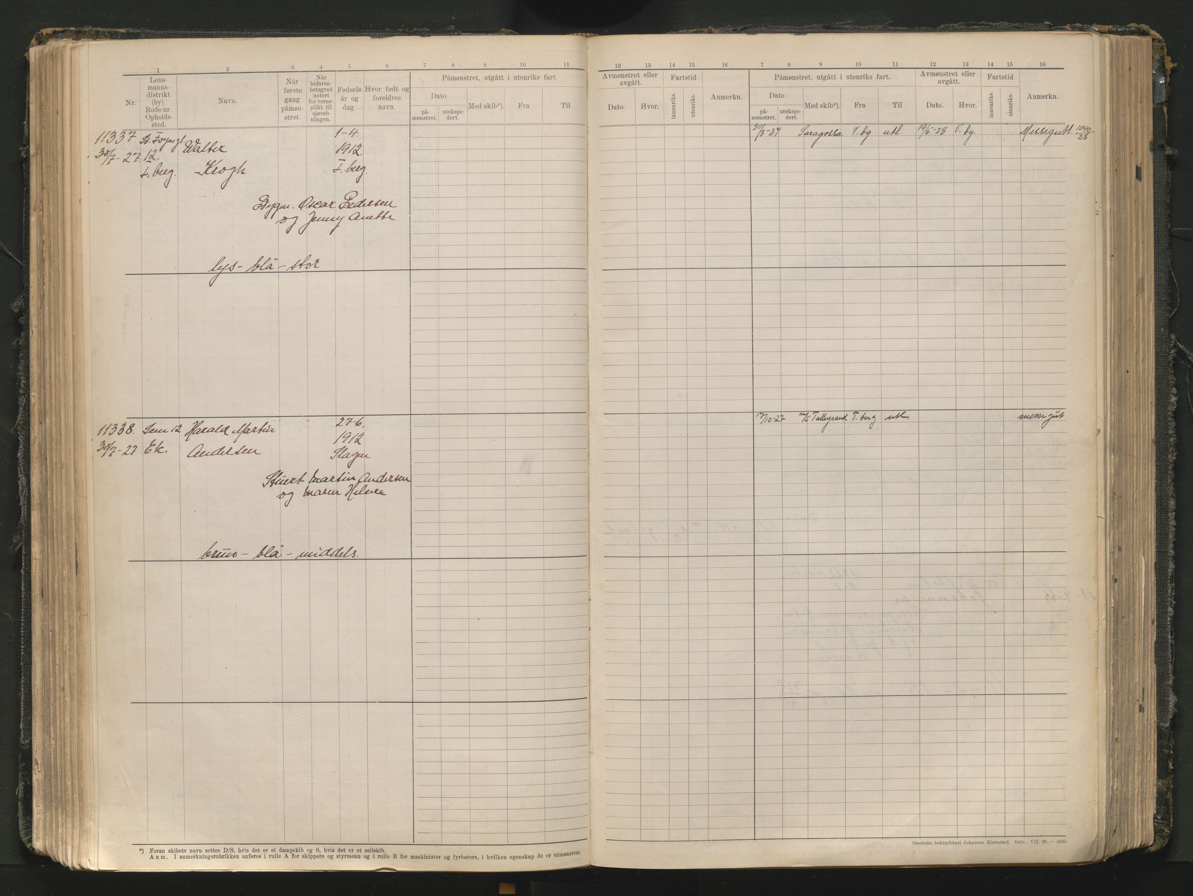 Tønsberg innrulleringskontor, AV/SAKO-A-786/F/Fc/Fcb/L0012: Hovedrulle Patent nr. 10828-12216, 1925-1948