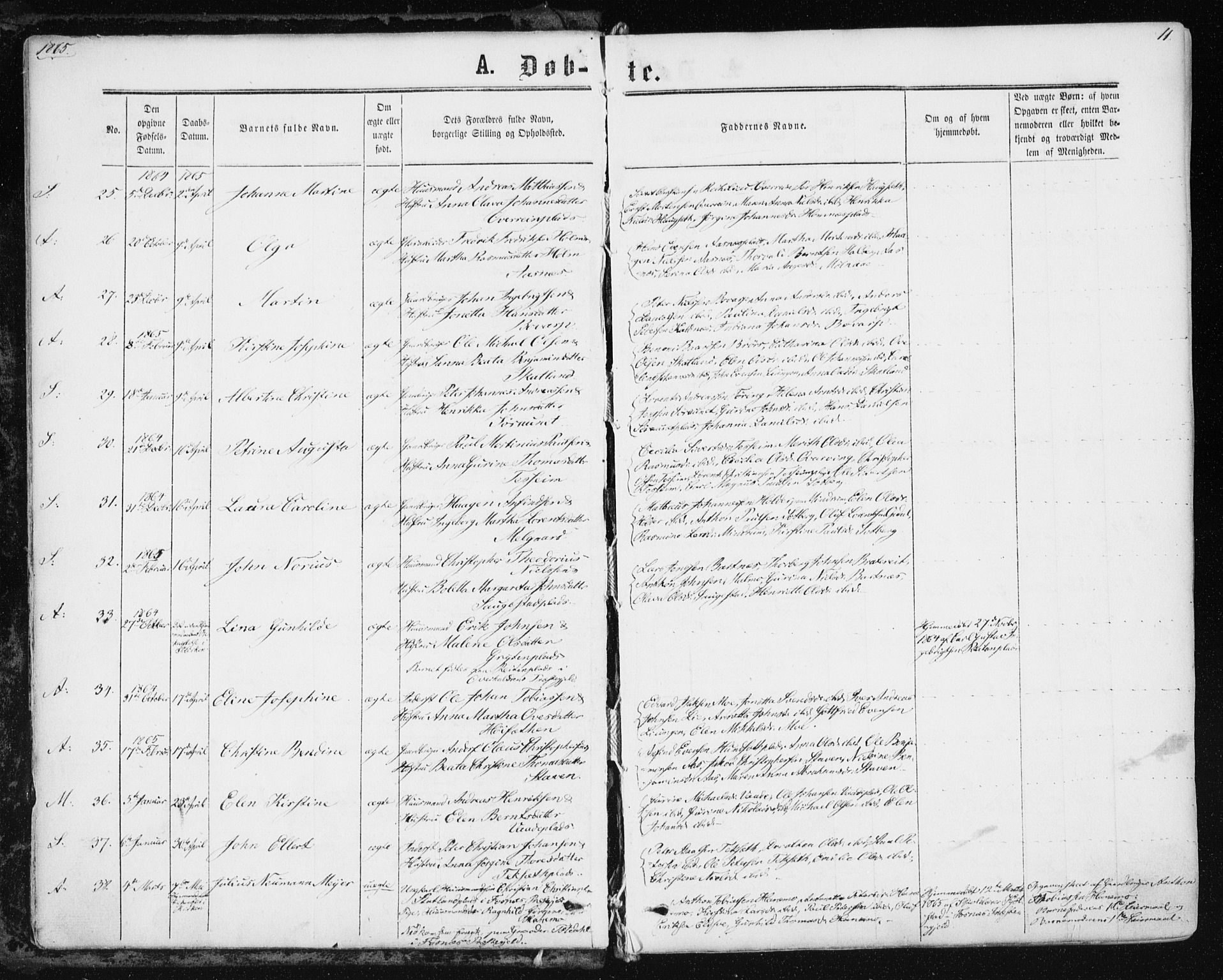 Ministerialprotokoller, klokkerbøker og fødselsregistre - Nord-Trøndelag, SAT/A-1458/741/L0394: Ministerialbok nr. 741A08, 1864-1877, s. 11
