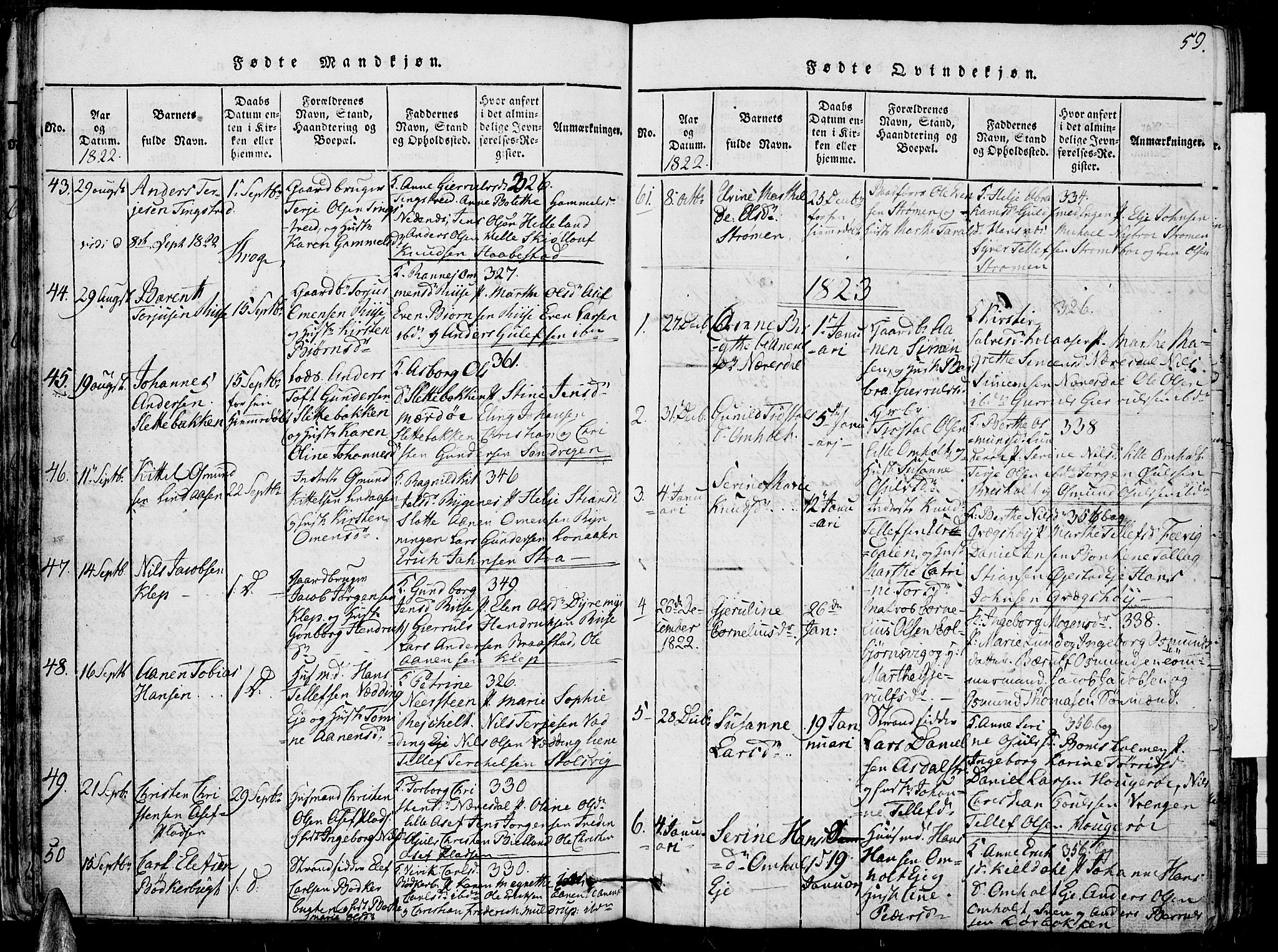 Øyestad sokneprestkontor, AV/SAK-1111-0049/F/Fb/L0003: Klokkerbok nr. B 3, 1816-1827, s. 59