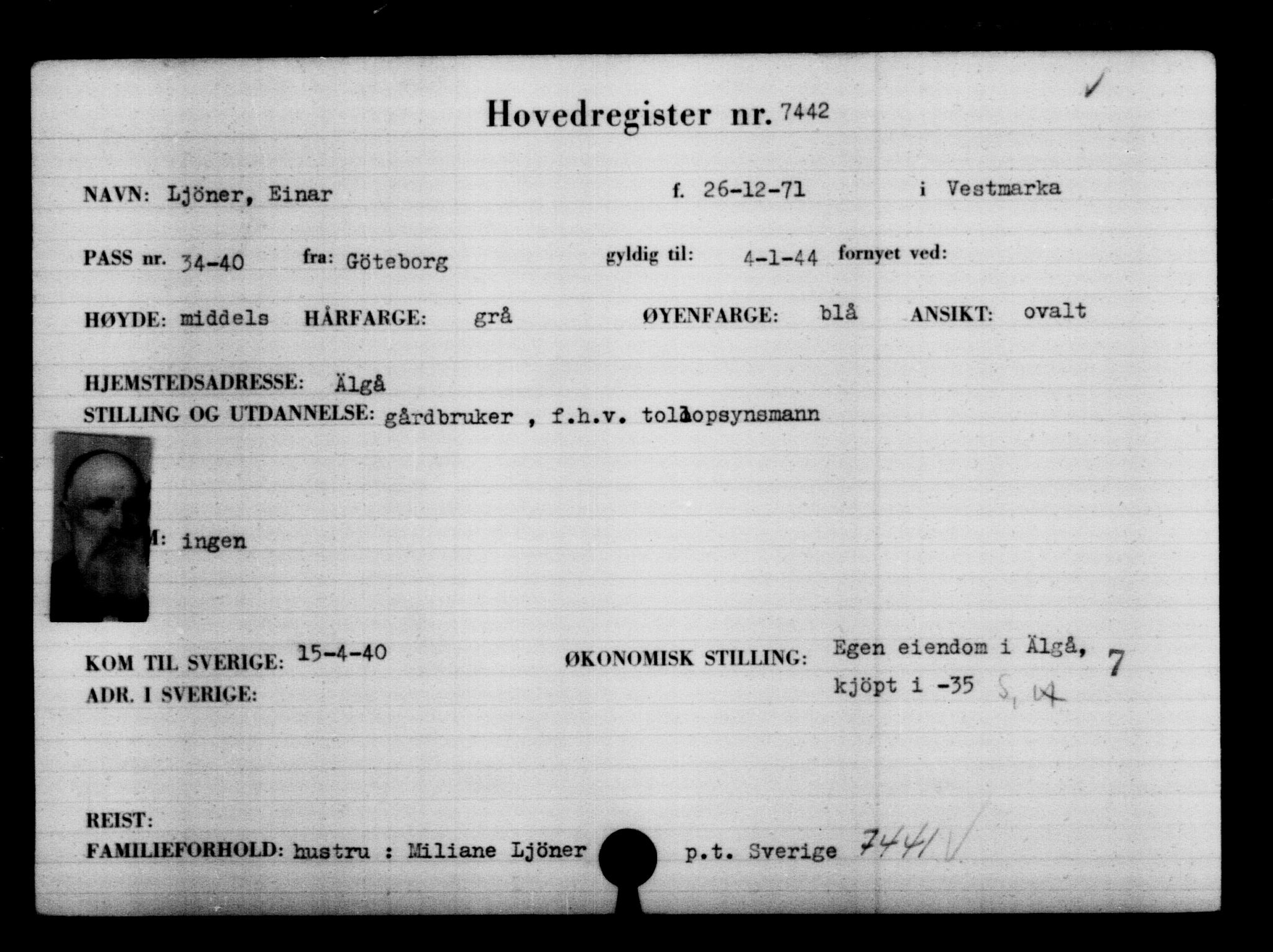 Utenriksstasjonene, Legasjonen i Stockholm, Flyktningkontoret, AV/RA-S-6753/V/Va/L0005: Kjesäterkartoteket, flyktning nr. 6600-9417, 1940-1945, s. 984
