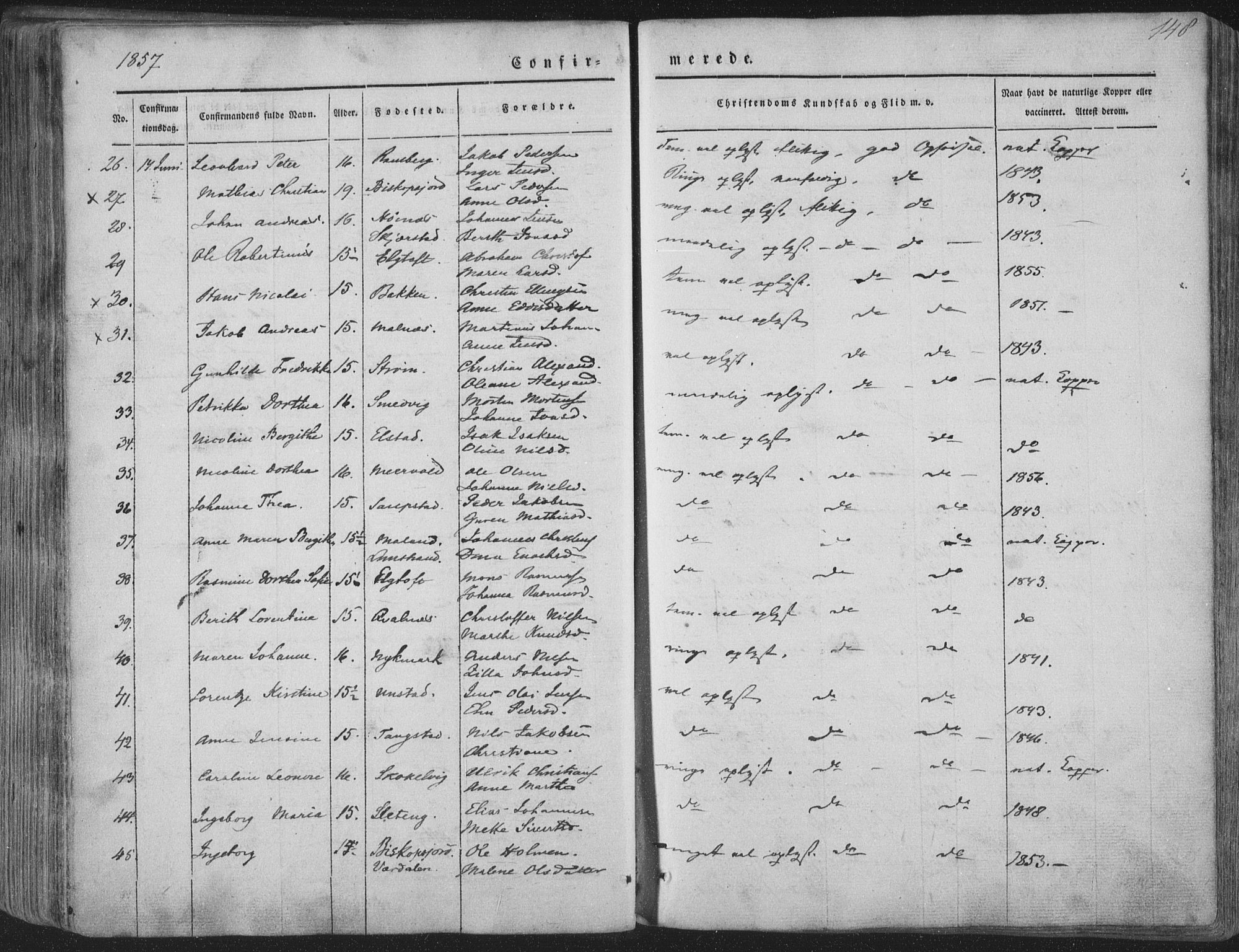 Ministerialprotokoller, klokkerbøker og fødselsregistre - Nordland, AV/SAT-A-1459/880/L1131: Ministerialbok nr. 880A05, 1844-1868, s. 148