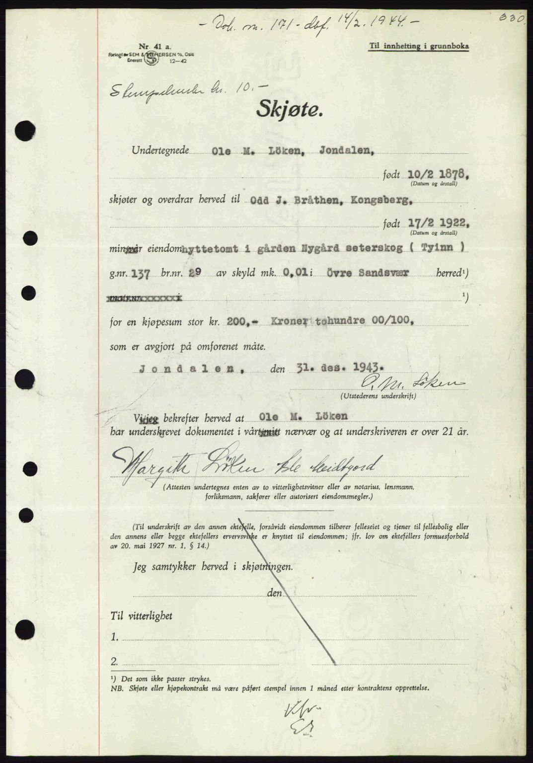 Numedal og Sandsvær sorenskriveri, SAKO/A-128/G/Ga/Gaa/L0055: Pantebok nr. A7, 1943-1944, Dagboknr: 171/1944