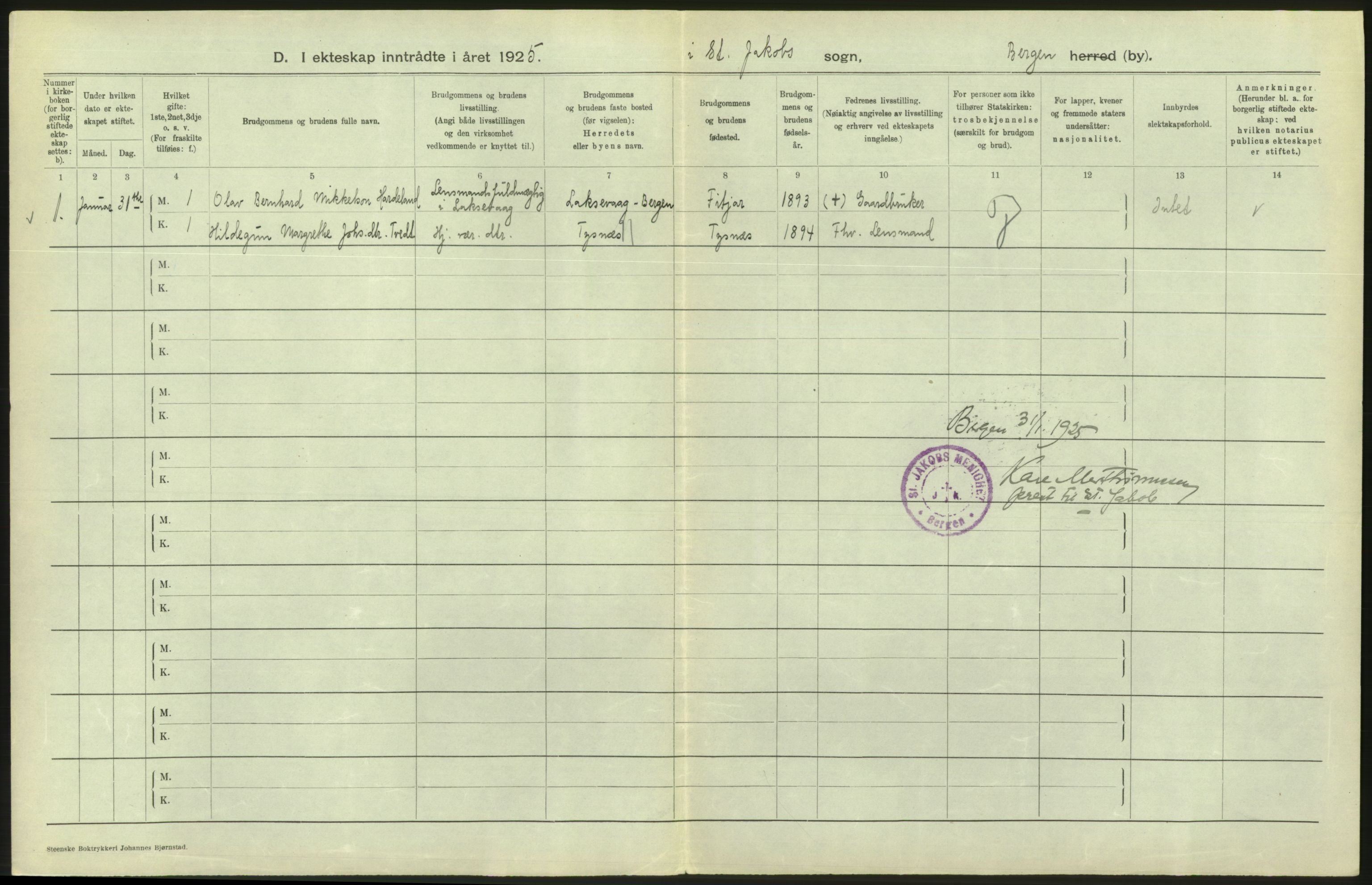 Statistisk sentralbyrå, Sosiodemografiske emner, Befolkning, RA/S-2228/D/Df/Dfc/Dfce/L0029: Bergen: Gifte, døde., 1925, s. 278