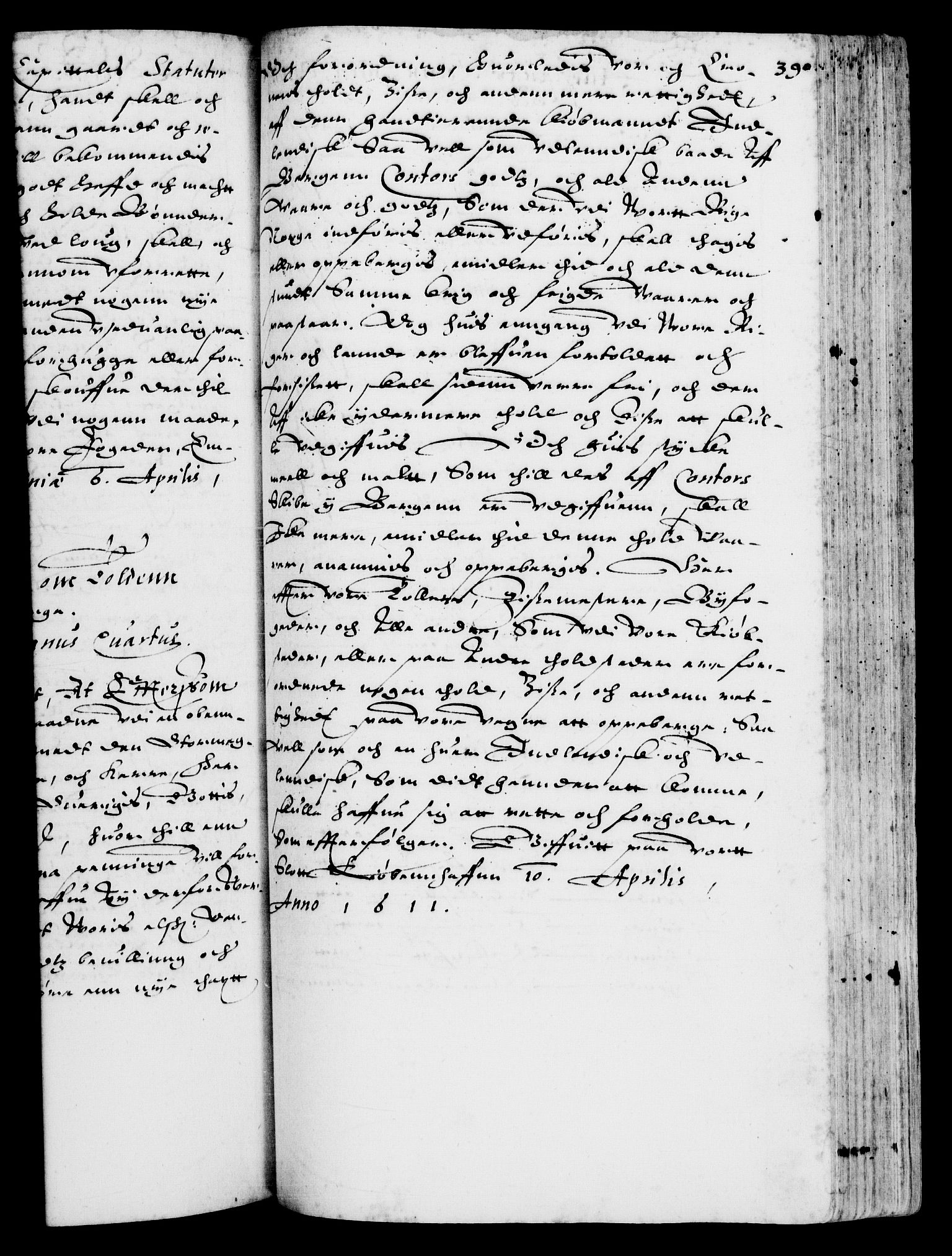 Danske Kanselli 1572-1799, AV/RA-EA-3023/F/Fc/Fca/Fcaa/L0003: Norske registre (mikrofilm), 1596-1616, s. 390a