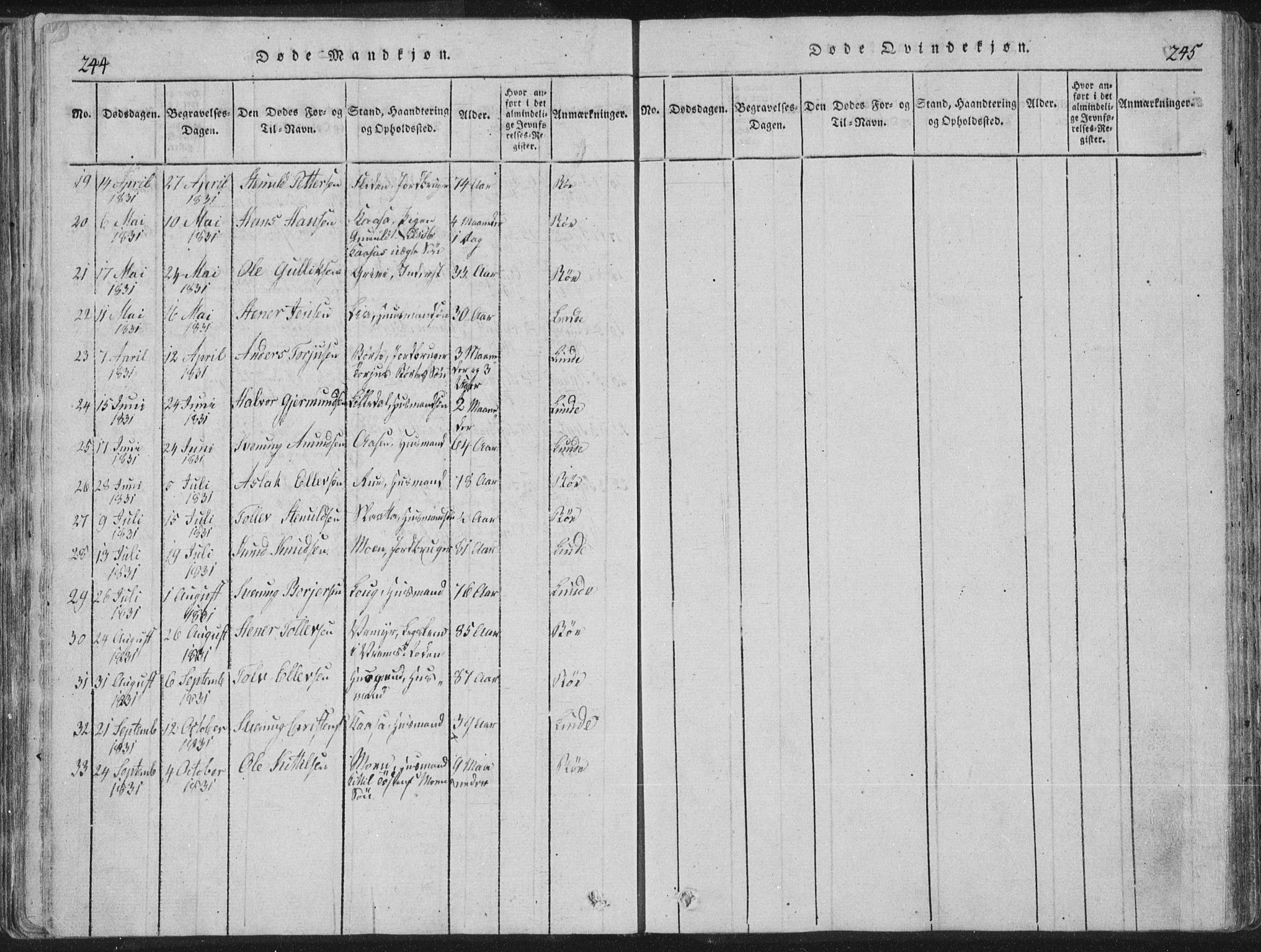 Bø kirkebøker, AV/SAKO-A-257/F/Fa/L0006: Ministerialbok nr. 6, 1815-1831, s. 244-245