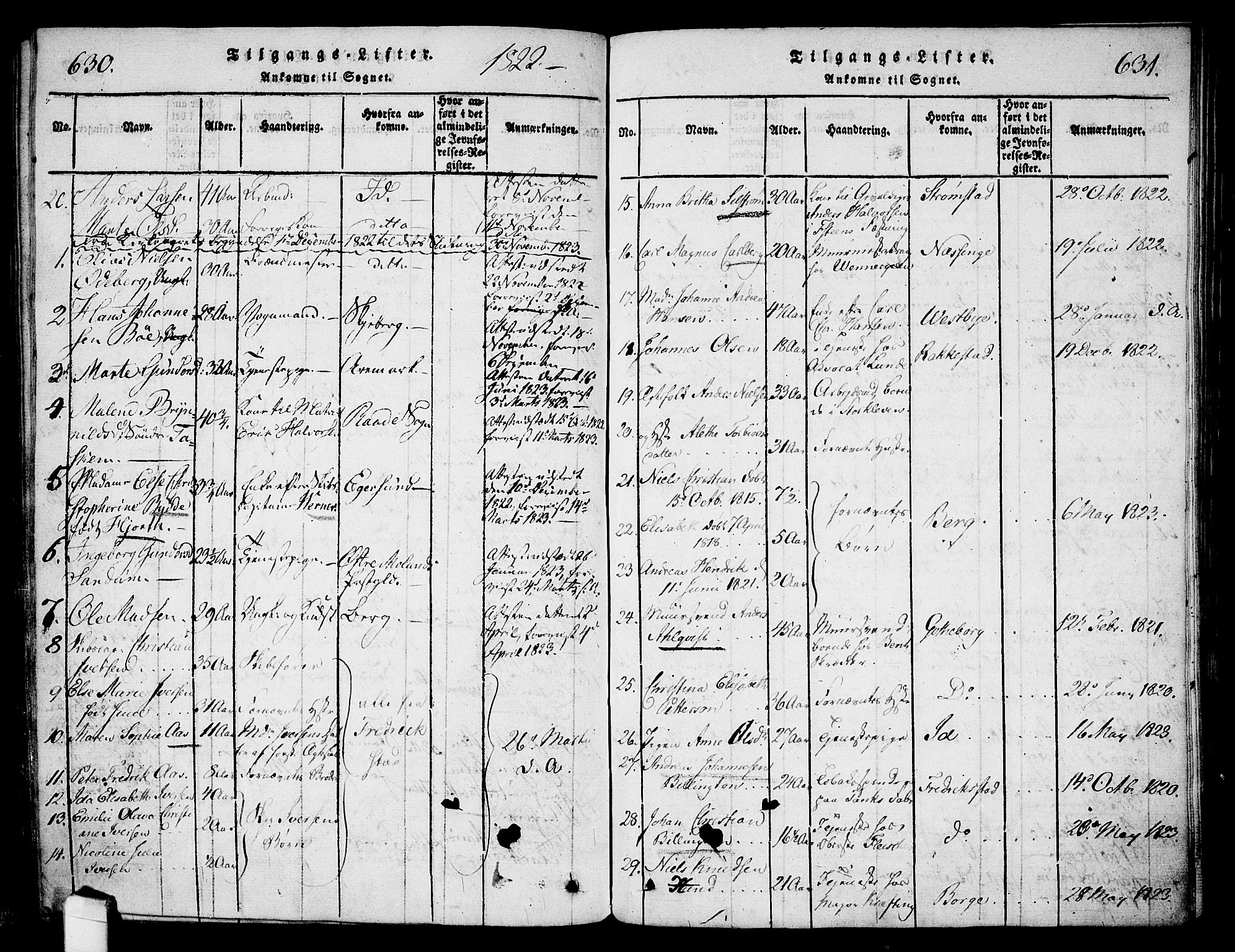 Halden prestekontor Kirkebøker, AV/SAO-A-10909/G/Ga/L0001: Klokkerbok nr. 1, 1815-1833, s. 630-631