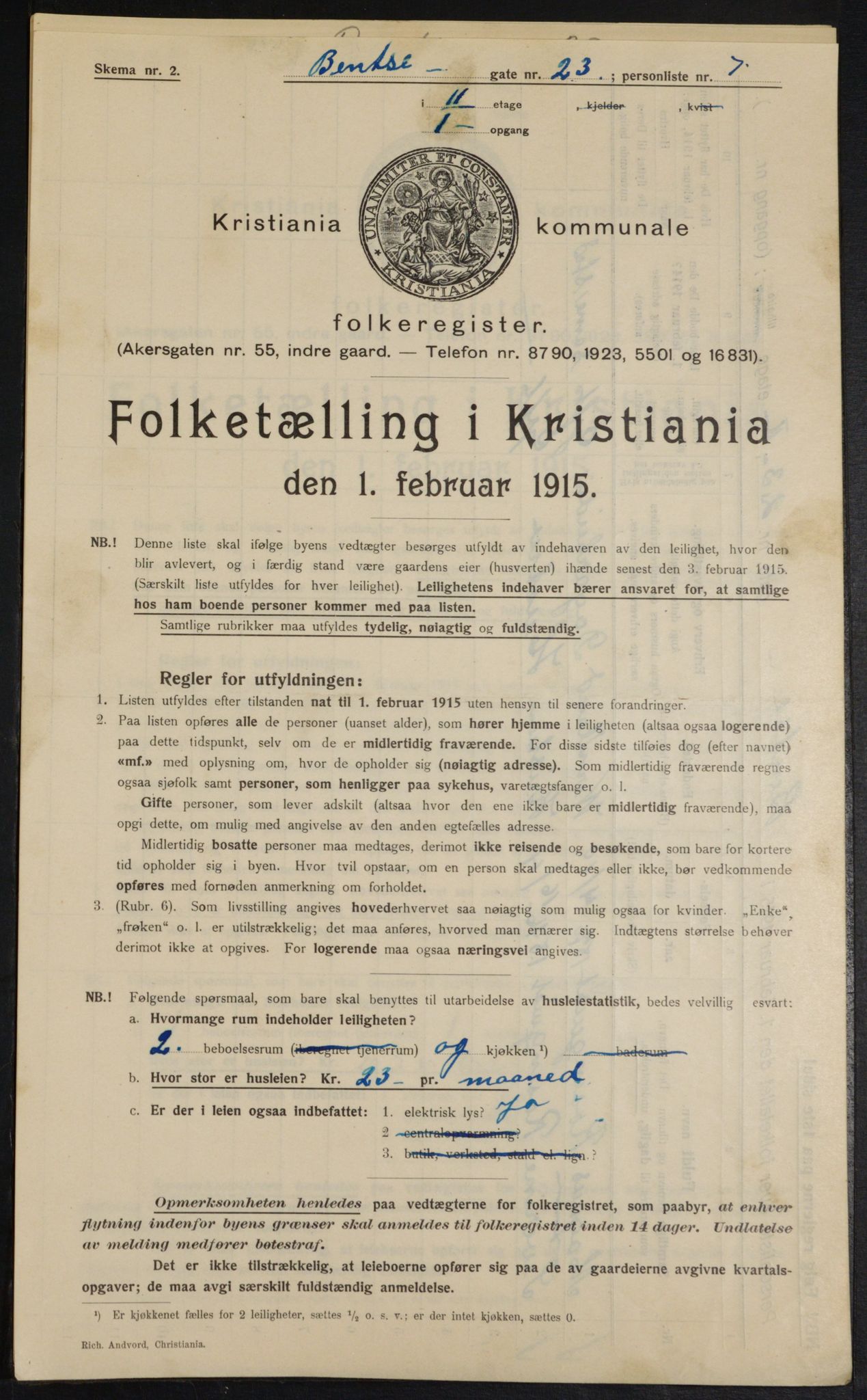 OBA, Kommunal folketelling 1.2.1915 for Kristiania, 1915, s. 3733