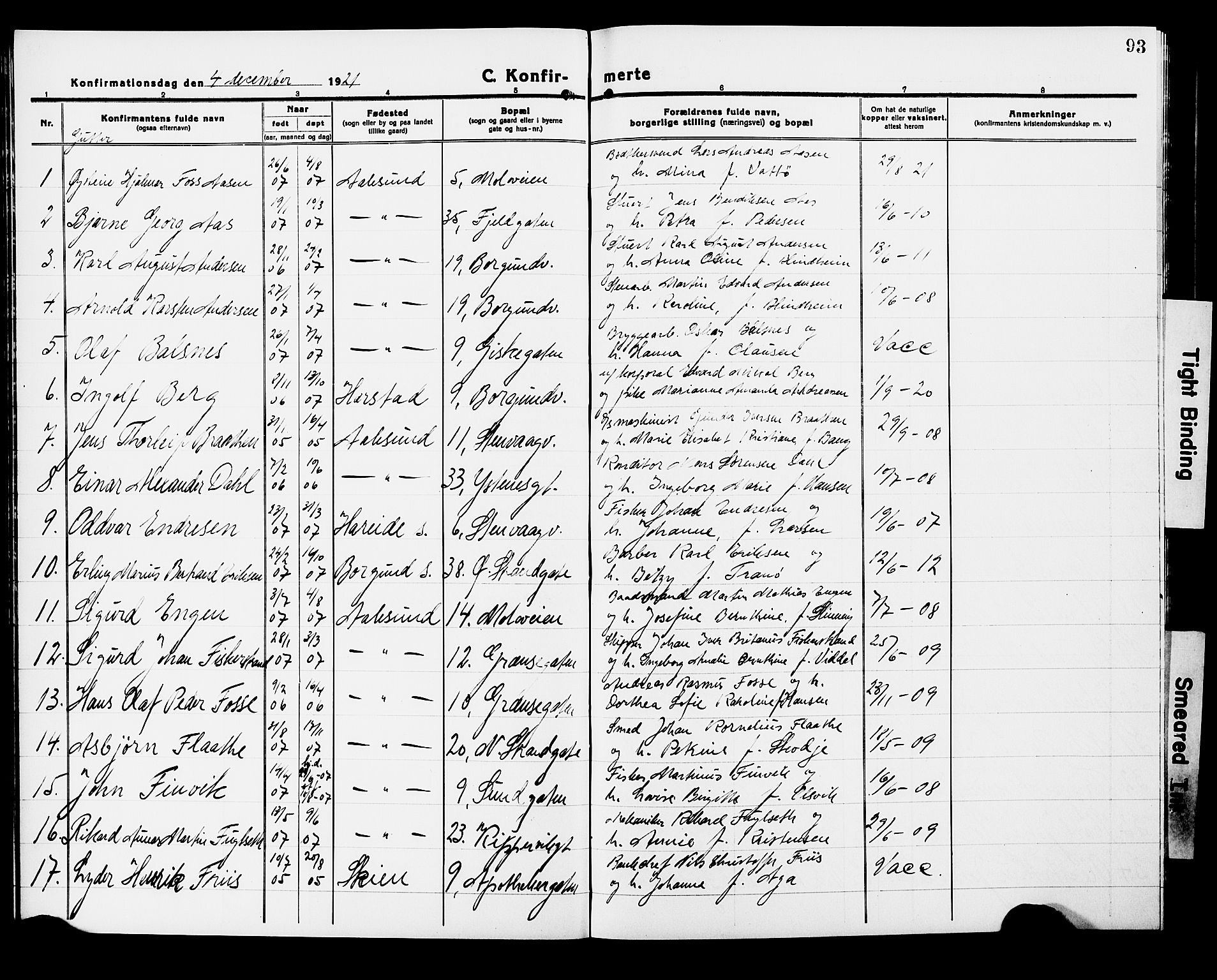 Ministerialprotokoller, klokkerbøker og fødselsregistre - Møre og Romsdal, AV/SAT-A-1454/529/L0472: Klokkerbok nr. 529C09, 1917-1929, s. 93