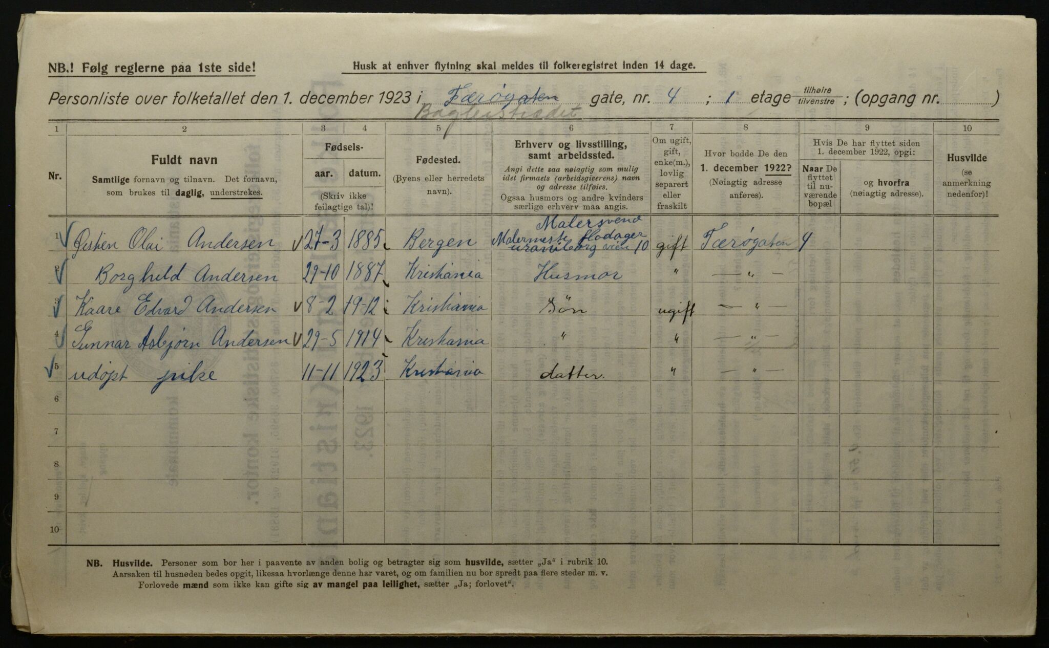 OBA, Kommunal folketelling 1.12.1923 for Kristiania, 1923, s. 3214