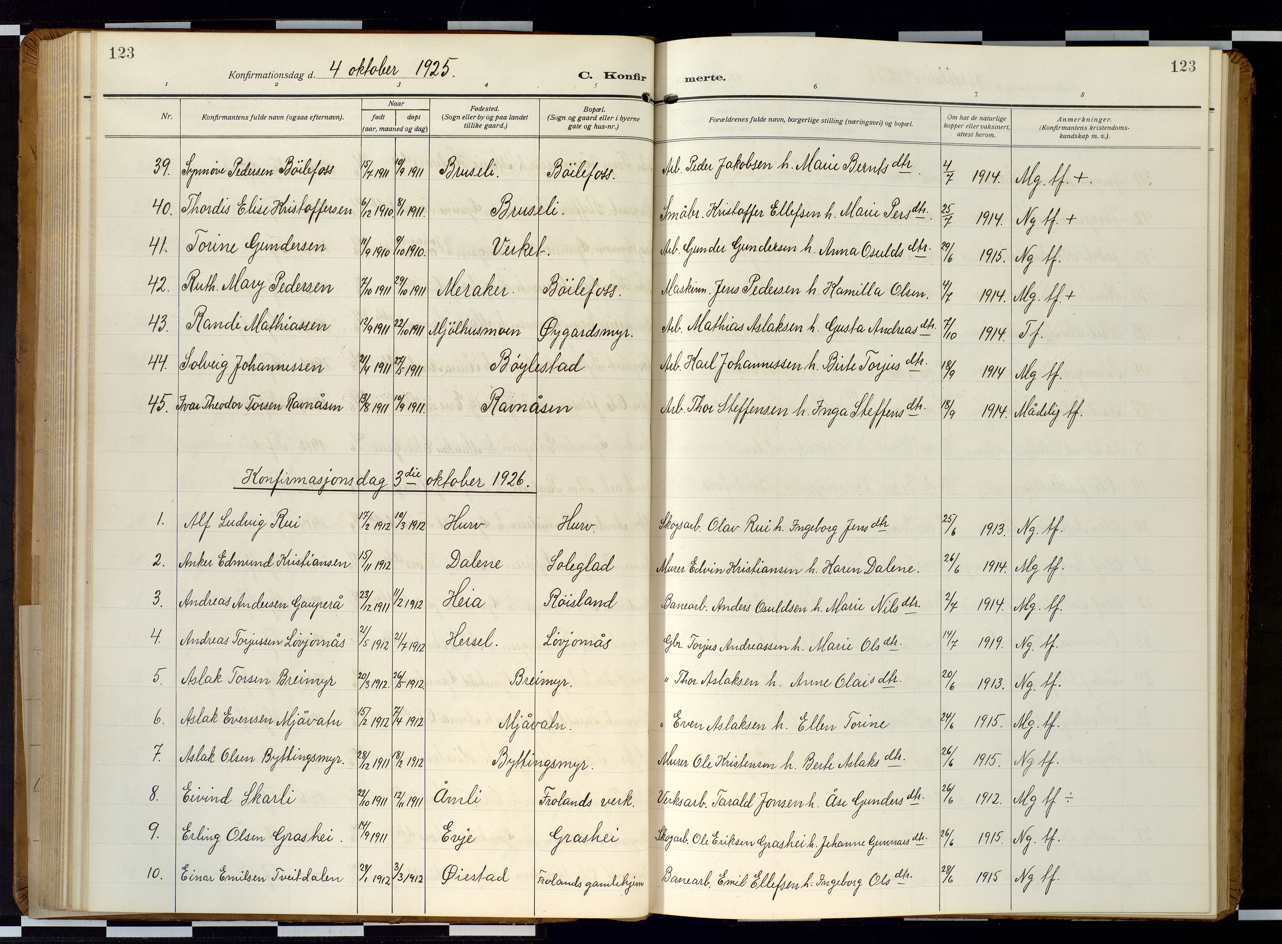 Froland sokneprestkontor, SAK/1111-0013/F/Fb/L0011: Klokkerbok nr. B 11, 1921-1947, s. 123