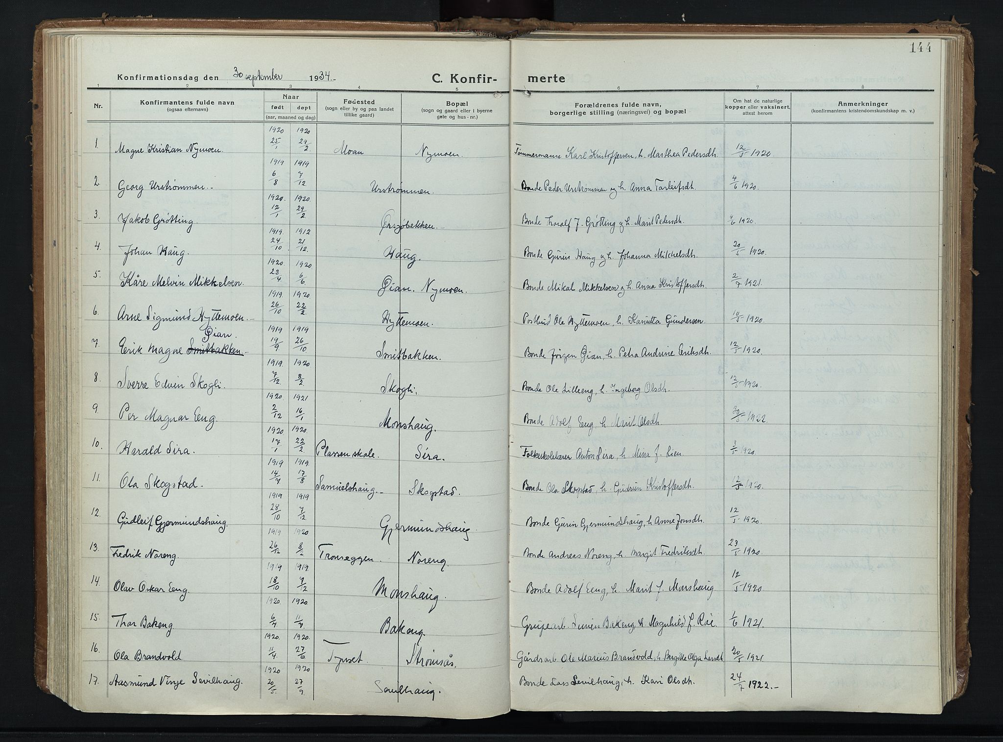 Alvdal prestekontor, SAH/PREST-060/H/Ha/Haa/L0006: Ministerialbok nr. 6, 1920-1937, s. 144