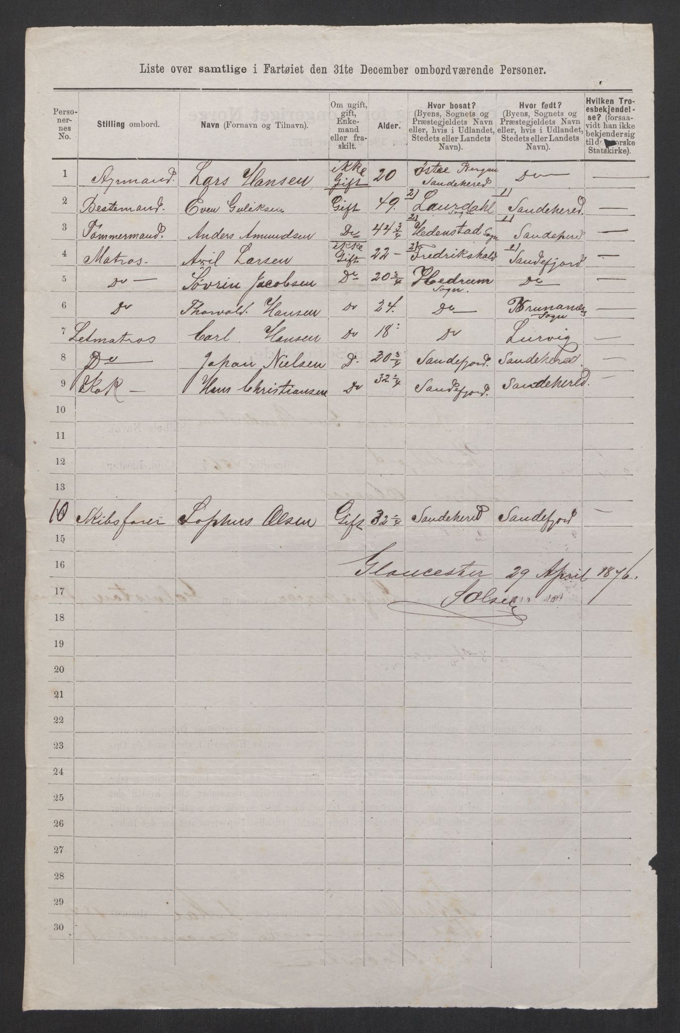 RA, Folketelling 1875, skipslister: Skip i utenrikske havner, hjemmehørende i byer og ladesteder, Fredrikshald - Arendal, 1875, s. 568