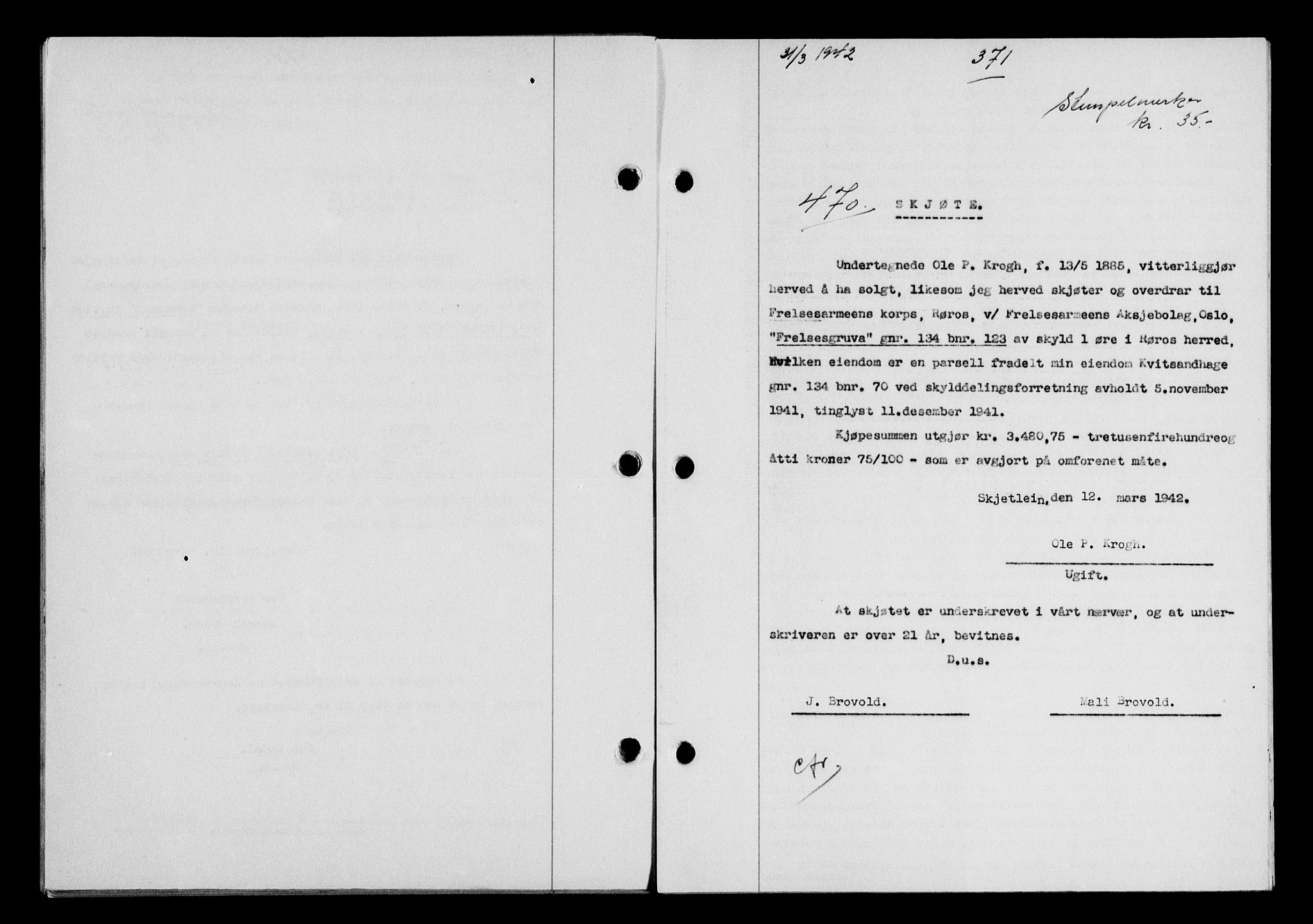 Gauldal sorenskriveri, SAT/A-0014/1/2/2C/L0054: Pantebok nr. 59, 1941-1942, Dagboknr: 470/1942