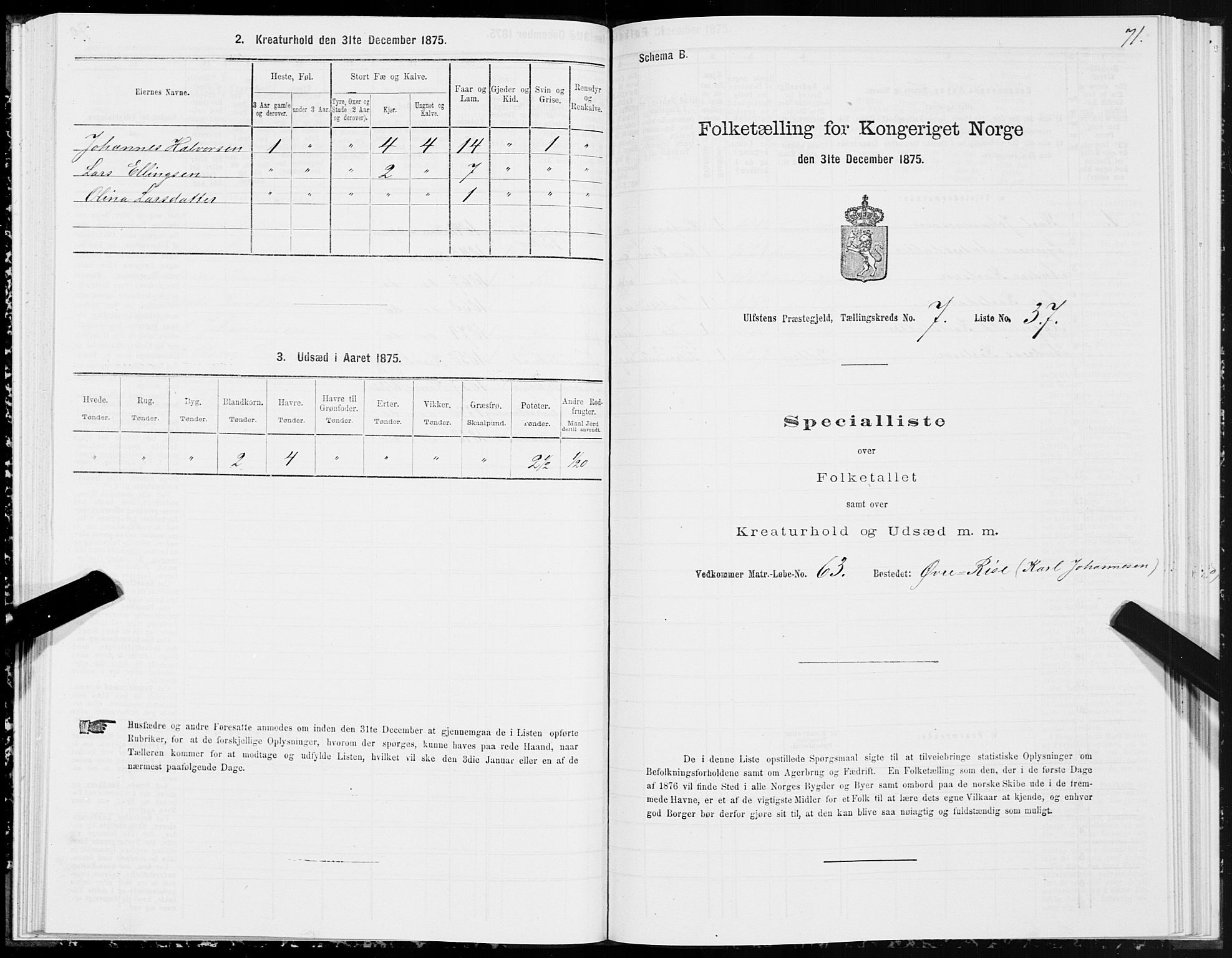 SAT, Folketelling 1875 for 1516P Ulstein prestegjeld, 1875, s. 3071