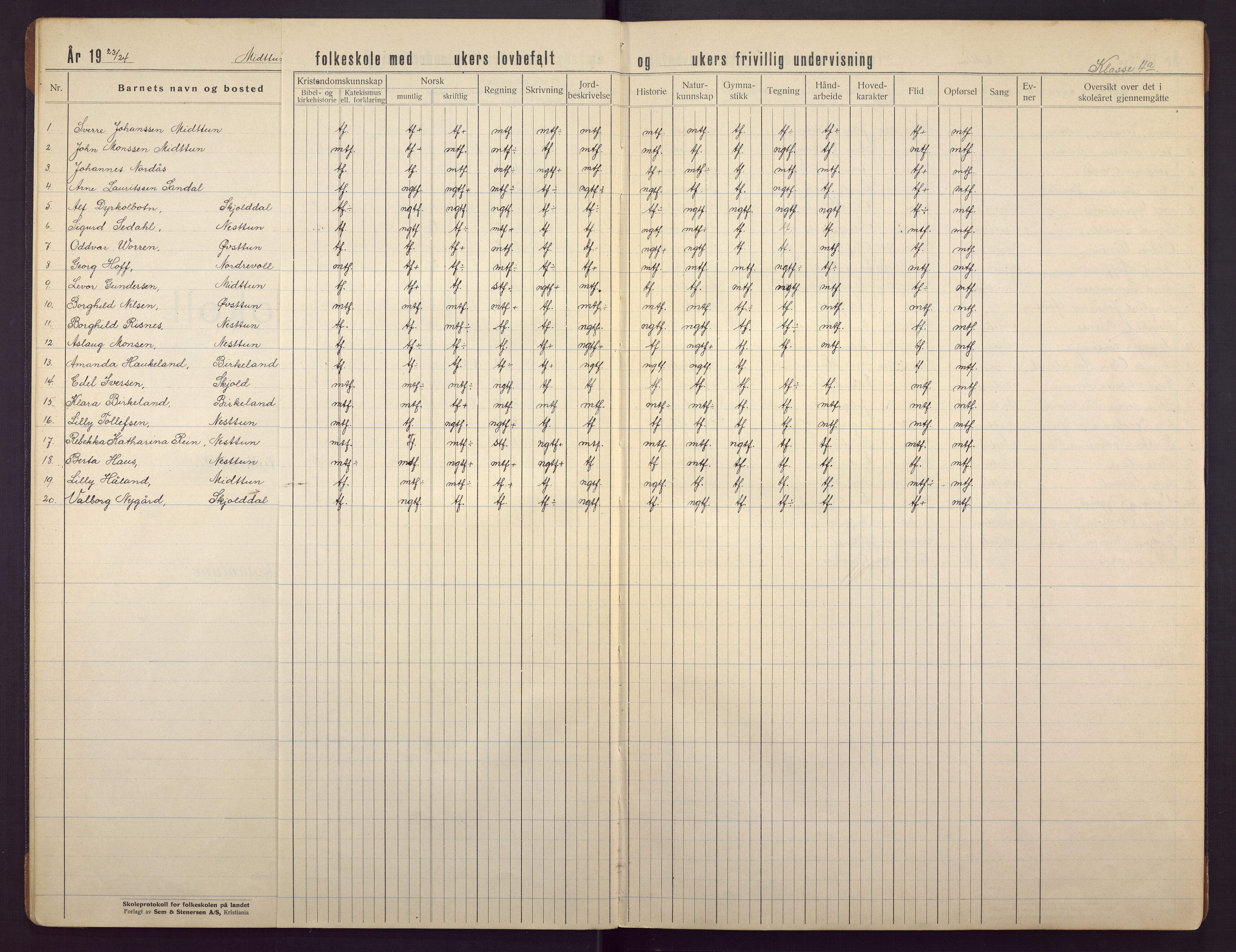 Midtun skole, BBA/A-2399/G/Gc/Gca/L0013: Karakterprotokoll, 1923-1953