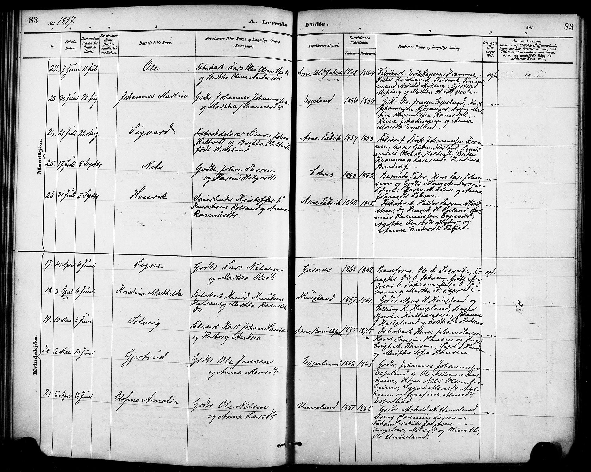 Haus sokneprestembete, AV/SAB-A-75601/H/Haa/Haad/L0001: Ministerialbok nr. D 1, 1887-1898, s. 83