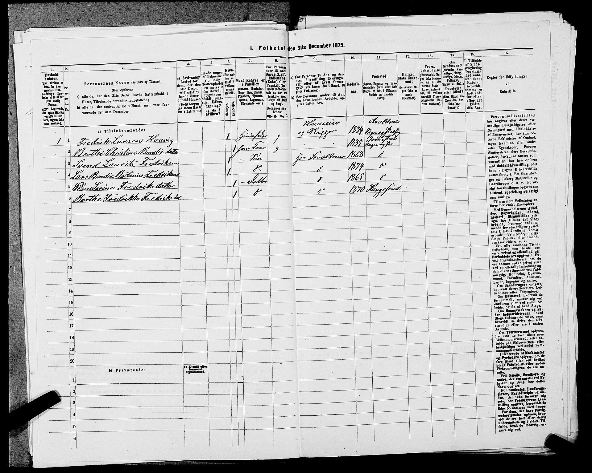 SAST, Folketelling 1875 for 1152L Torvastad prestegjeld, Torvastad sokn, Skåre sokn og Utsira sokn, 1875, s. 454