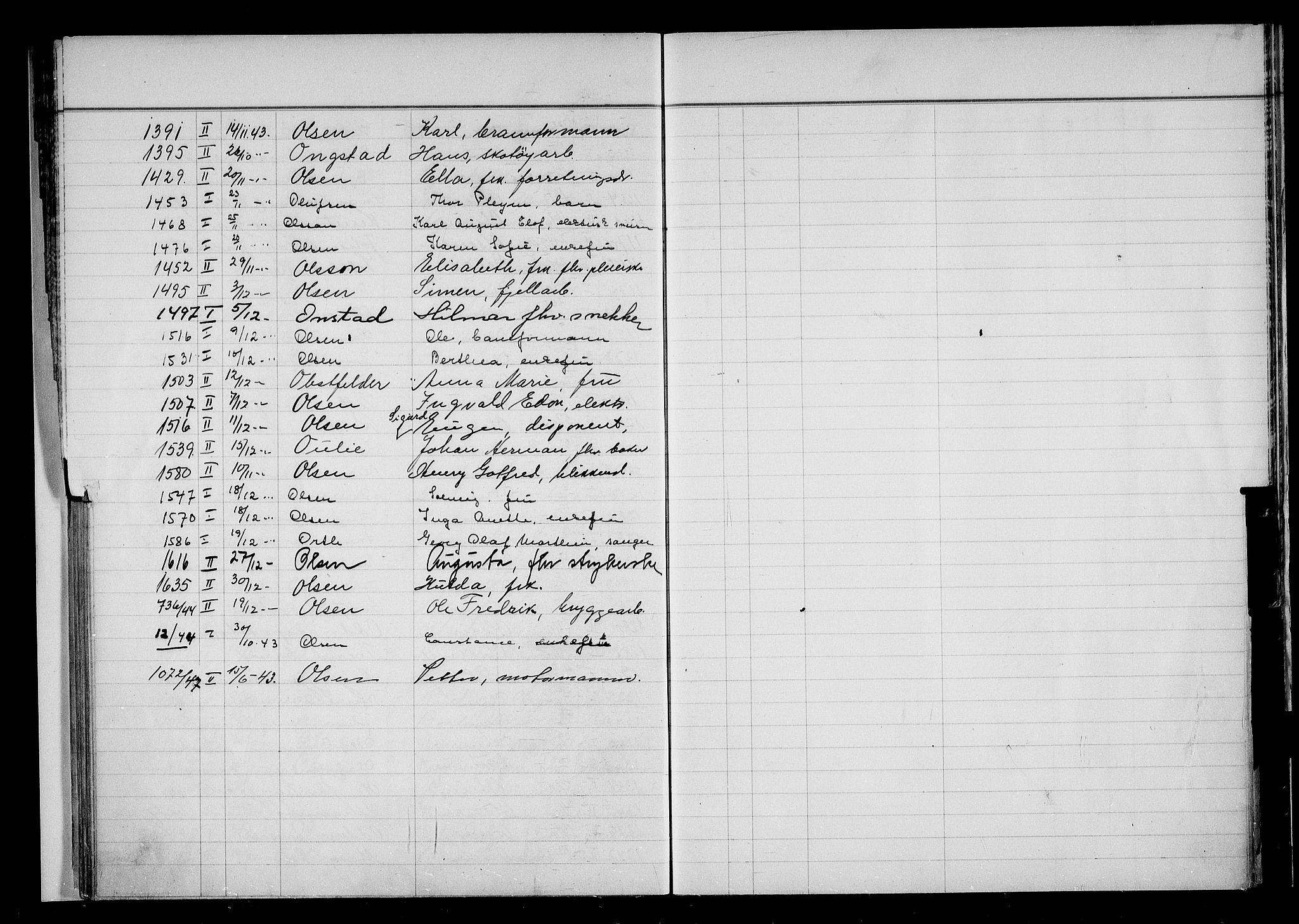 Oslo skifterett, AV/SAO-A-10383/F/Fa/Faa/L0043: Register til dødsfallsprotokollene, 1943