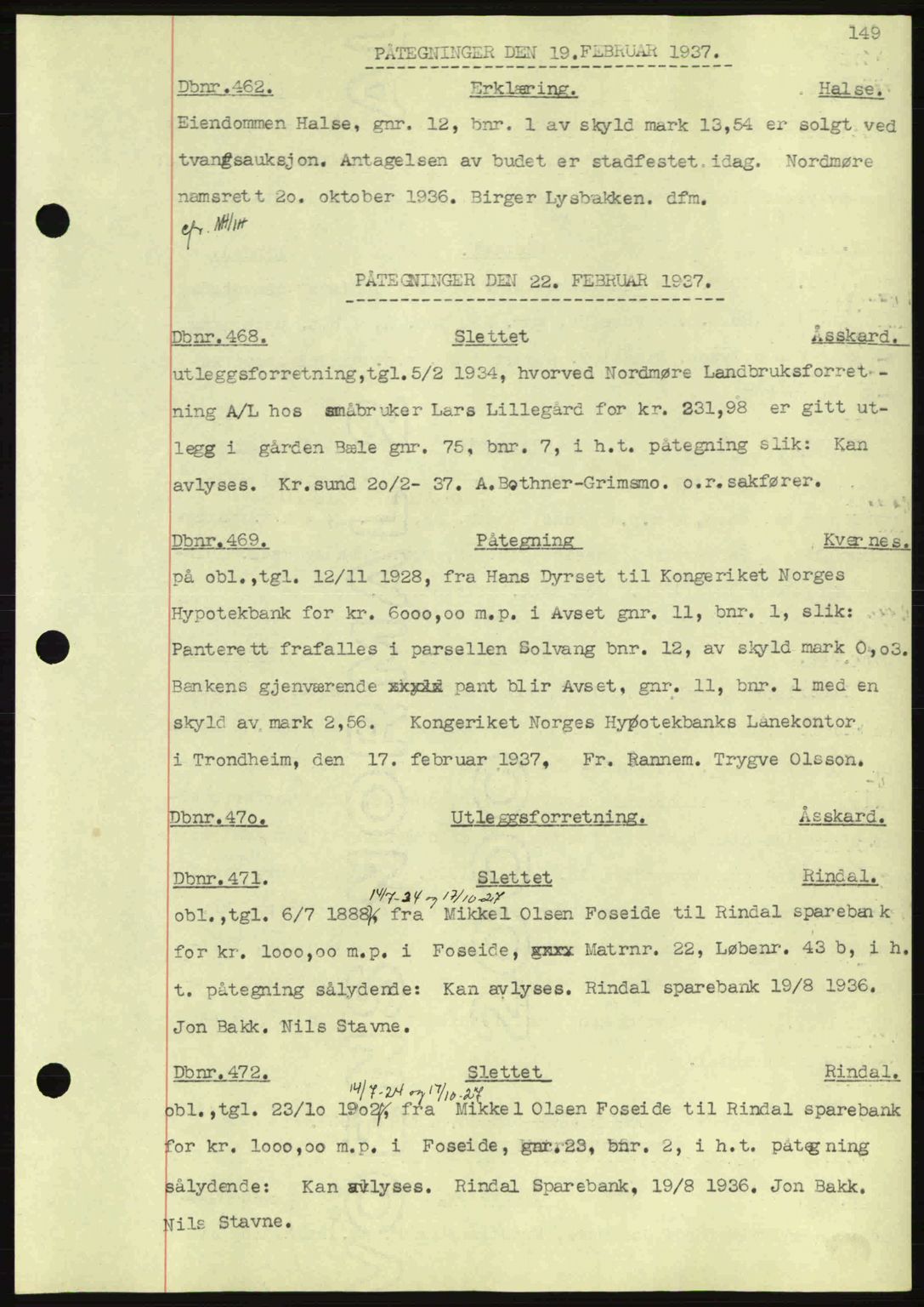 Nordmøre sorenskriveri, SAT/A-4132/1/2/2Ca: Pantebok nr. C80, 1936-1939, Dagboknr: 462/1937