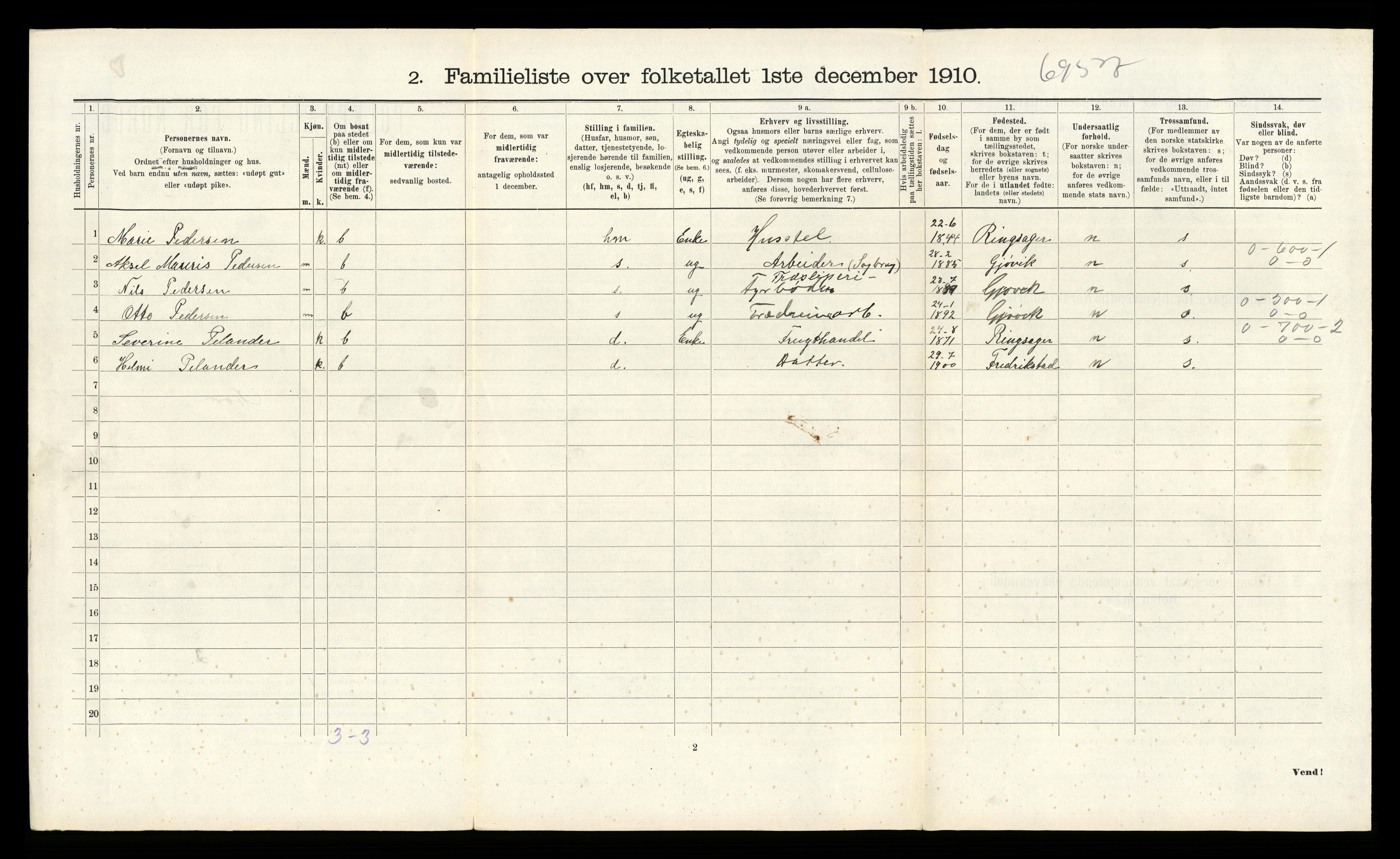 RA, Folketelling 1910 for 0502 Gjøvik kjøpstad, 1910, s. 491