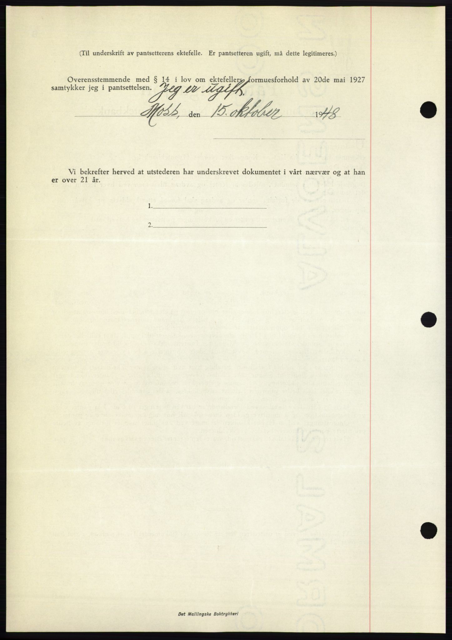 Moss sorenskriveri, AV/SAO-A-10168: Pantebok nr. B20, 1948-1948, Dagboknr: 2654/1948