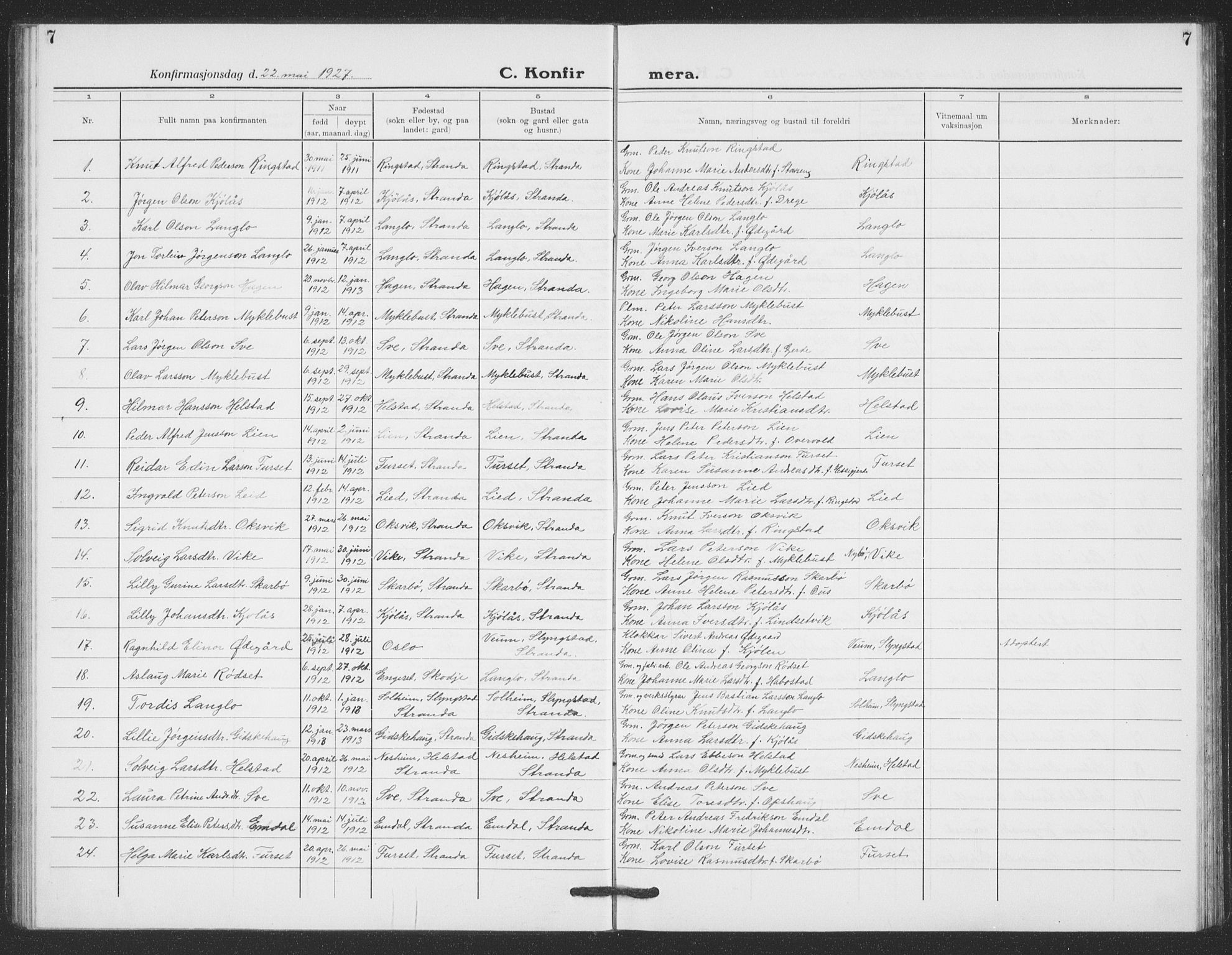 Ministerialprotokoller, klokkerbøker og fødselsregistre - Møre og Romsdal, SAT/A-1454/520/L0294: Klokkerbok nr. 520C06, 1923-1938, s. 7