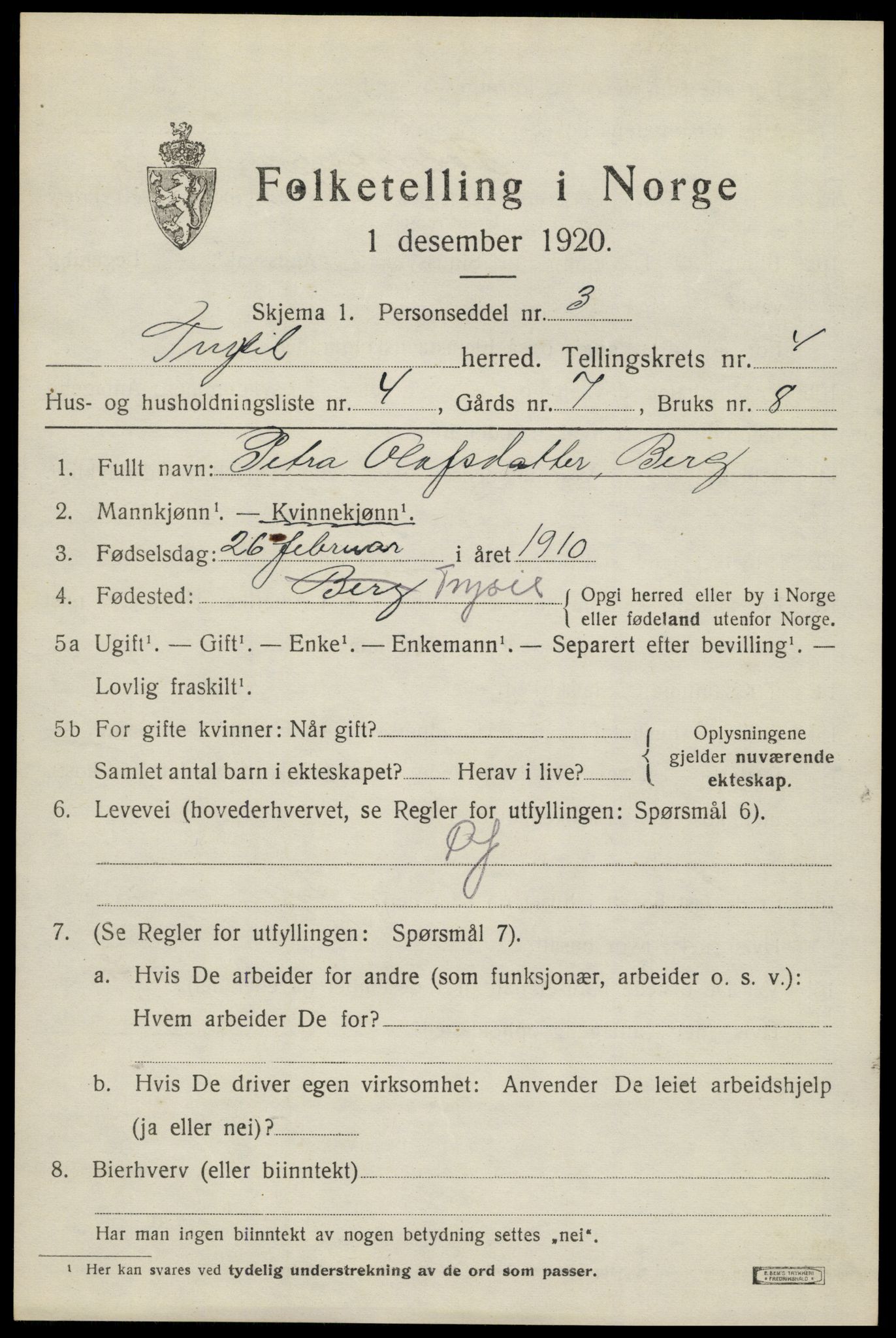 SAH, Folketelling 1920 for 0428 Trysil herred, 1920, s. 4121