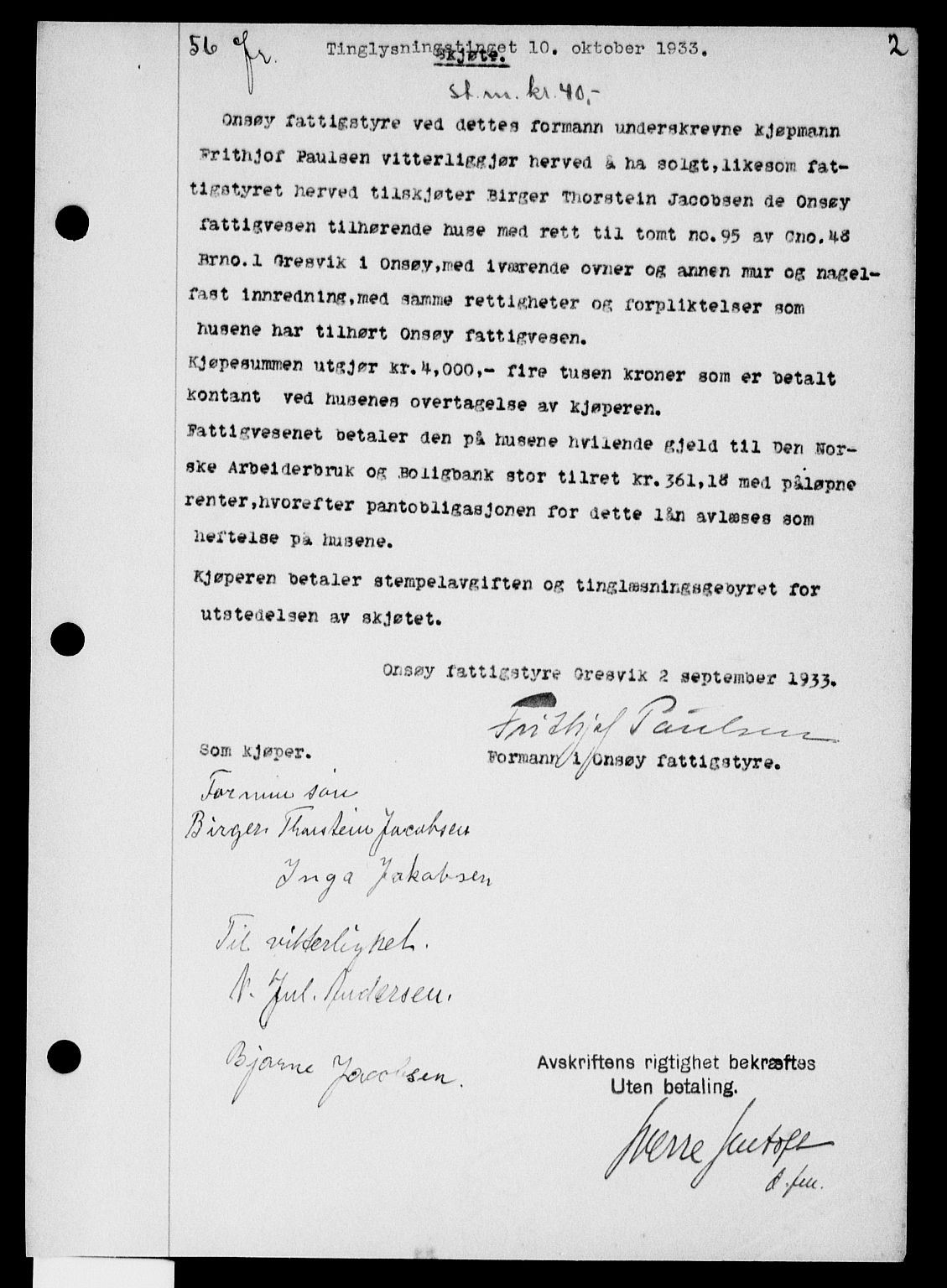 Onsøy sorenskriveri, SAO/A-10474/G/Ga/Gaa/L0073: Pantebok nr. I 73, 1933-1934, s. 2